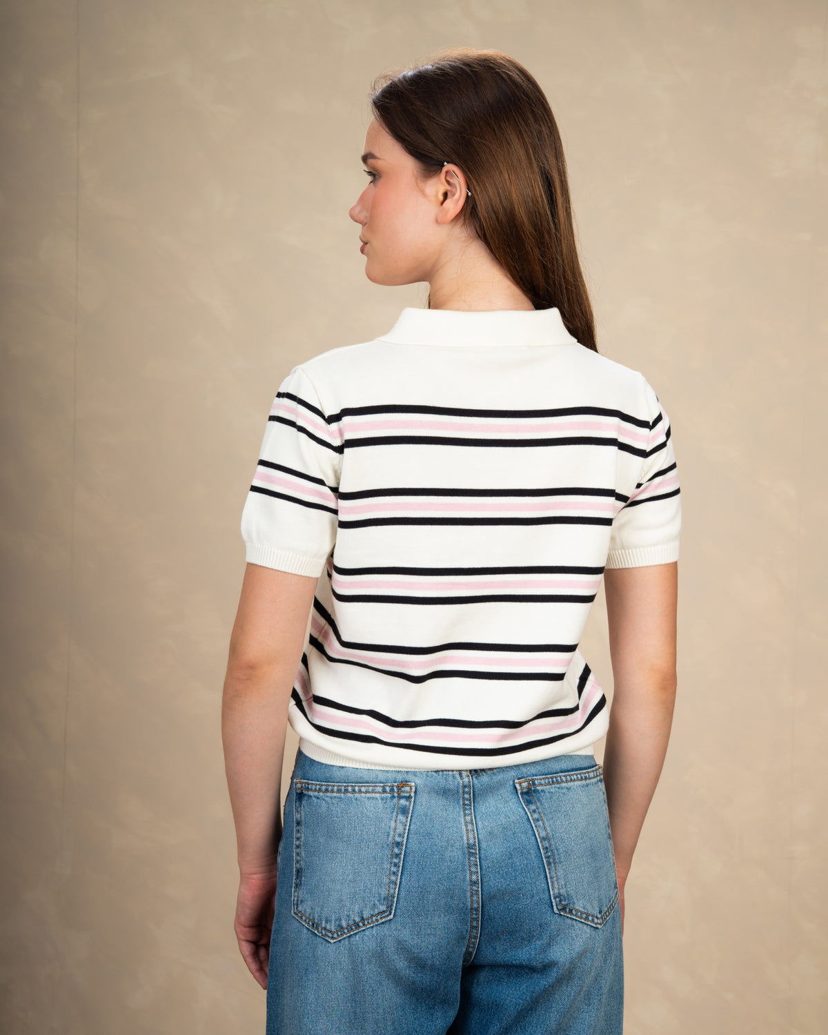 Basic Collared Top With Patterned Stripes
