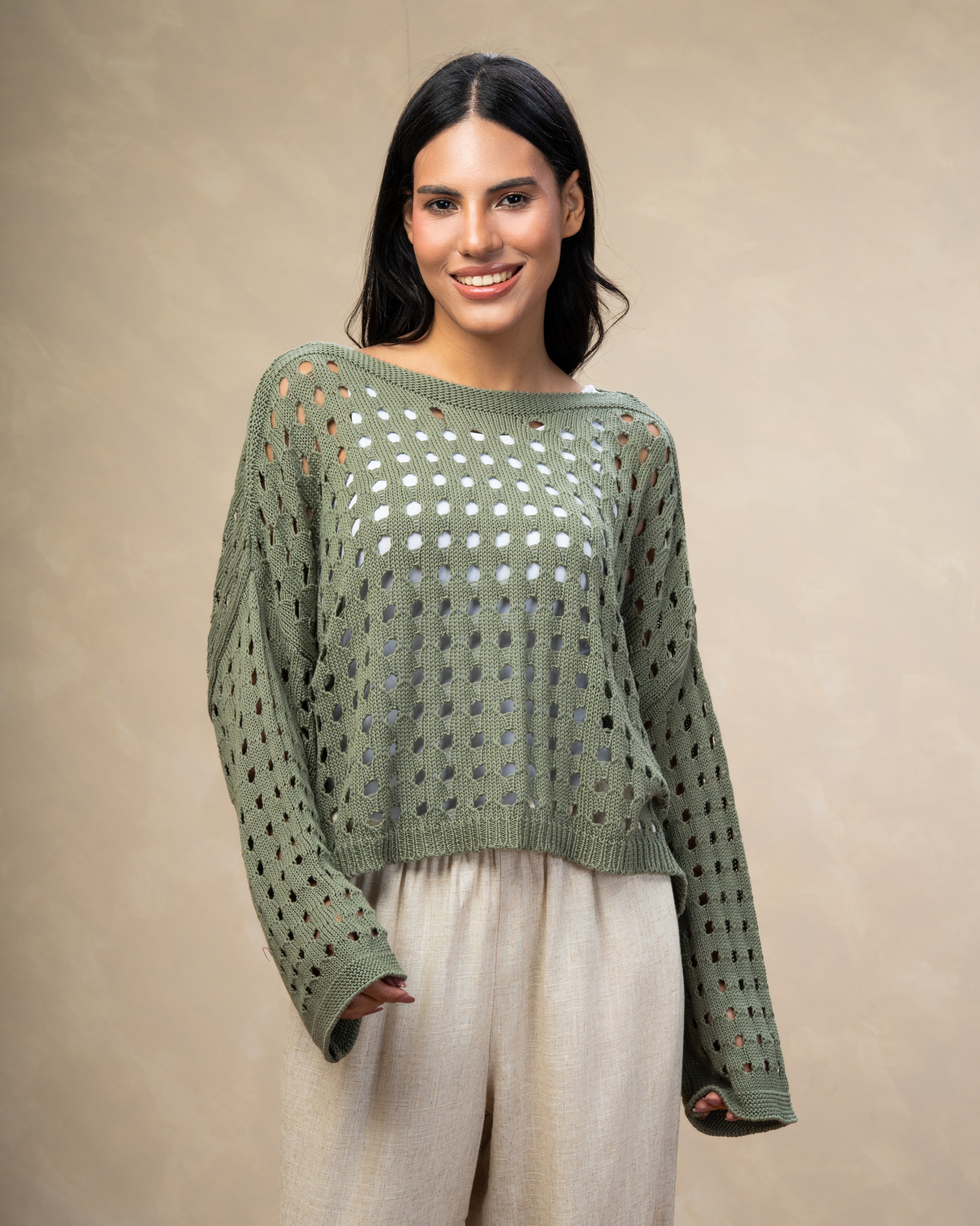 Short Knitwear Body With Cube Pattern