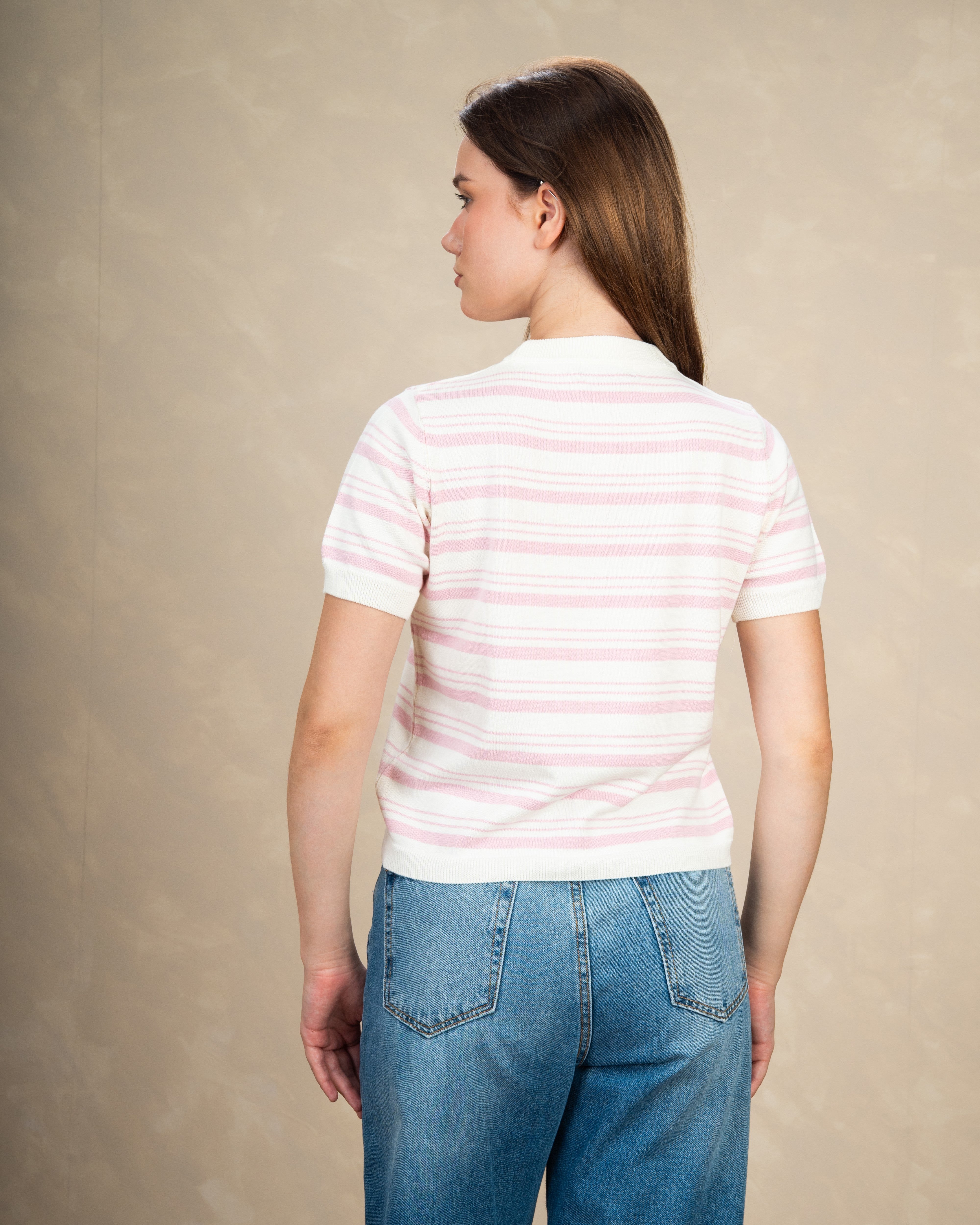 Basic Round Neck Top With Patterned Stripes