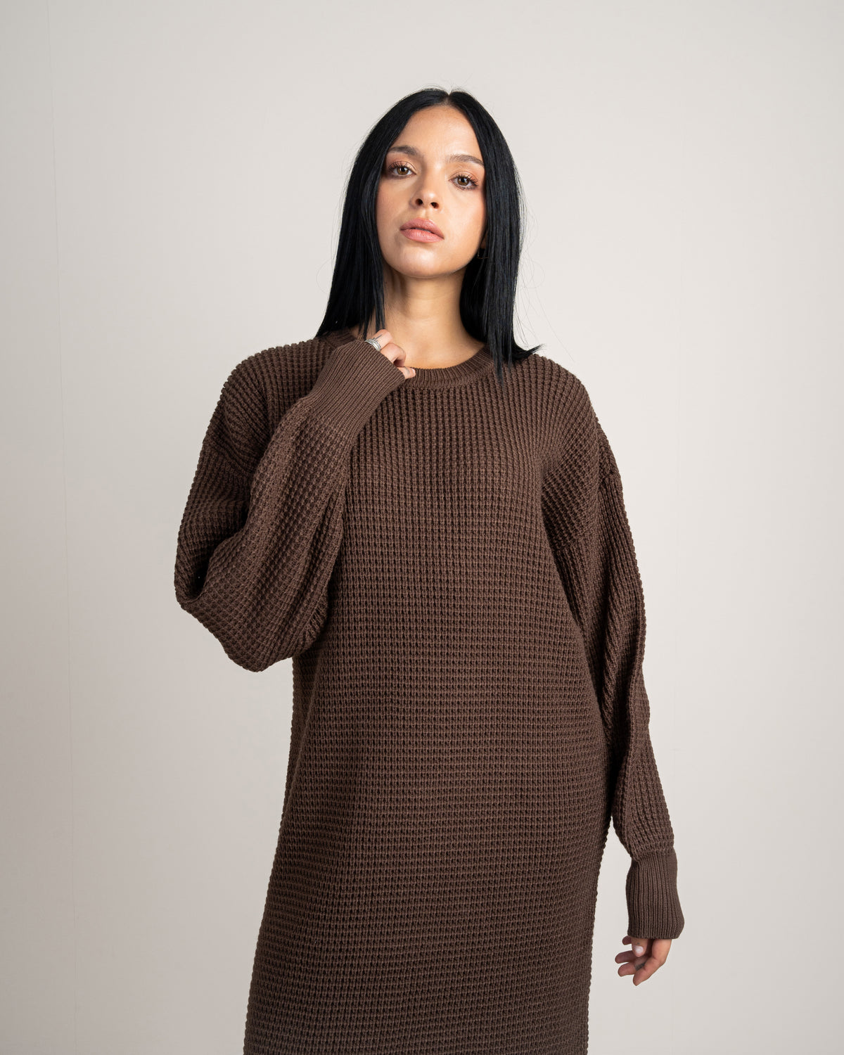 Plain Knitwear Dress - With Side Slits