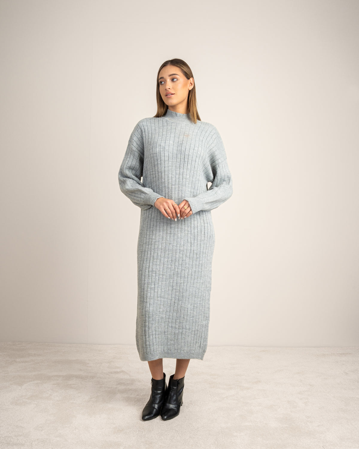 Plain Ribbed Knitwear Dress