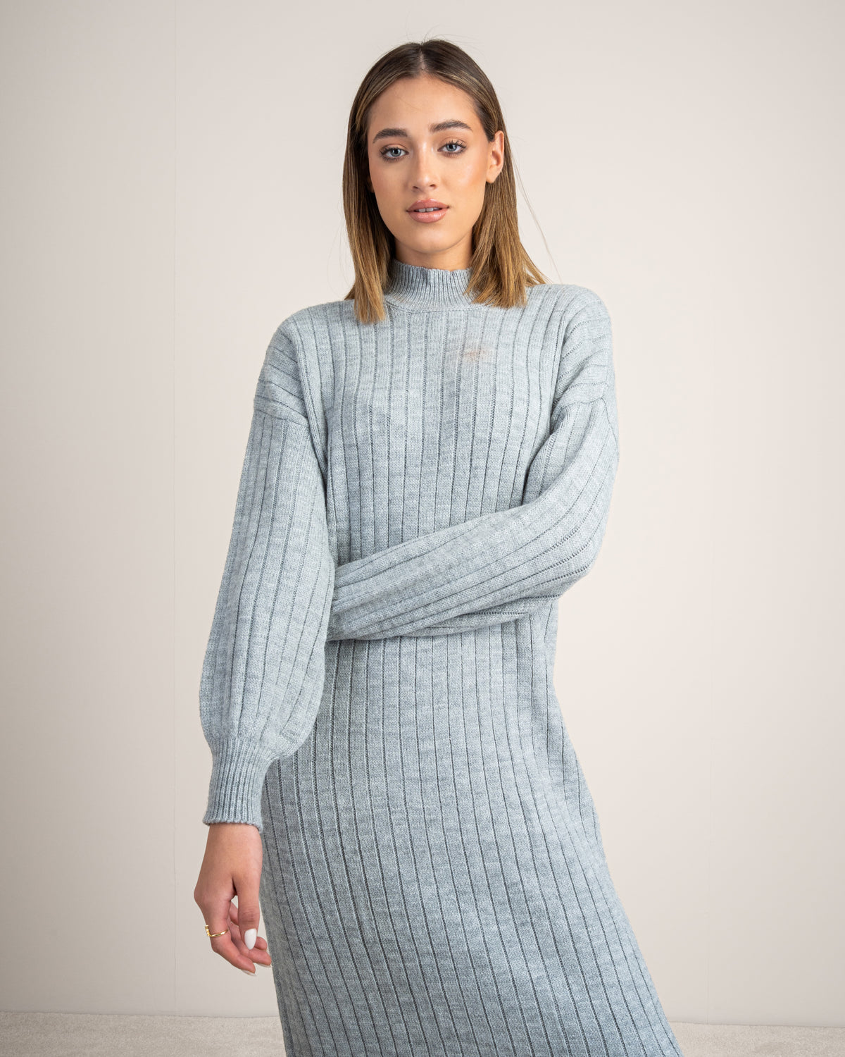 Plain Ribbed Knitwear Dress