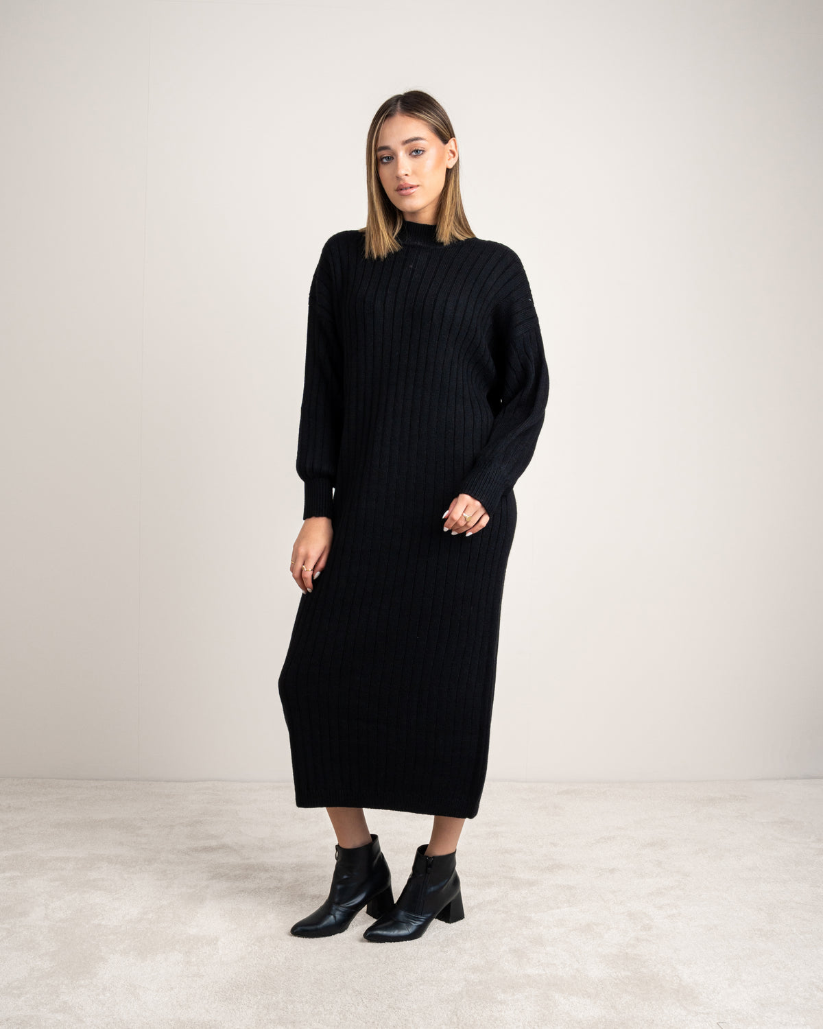 Plain Ribbed Knitwear Dress