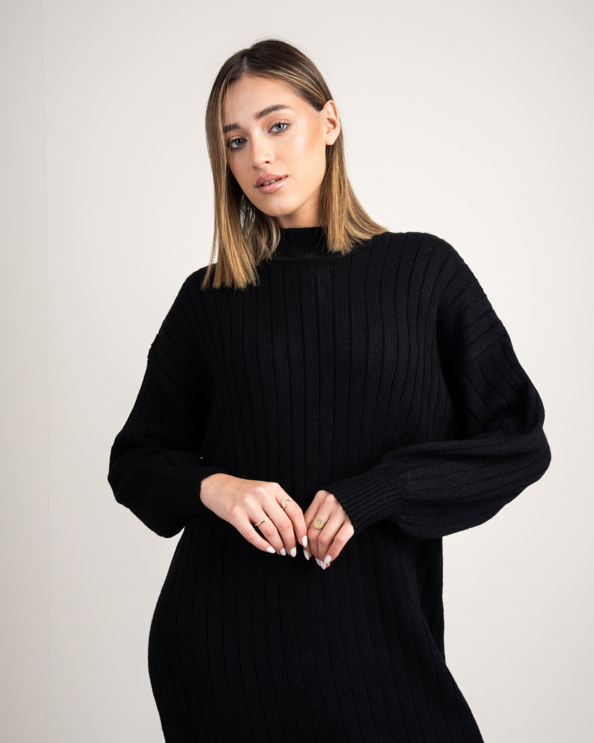 Plain Ribbed Knitwear Dress