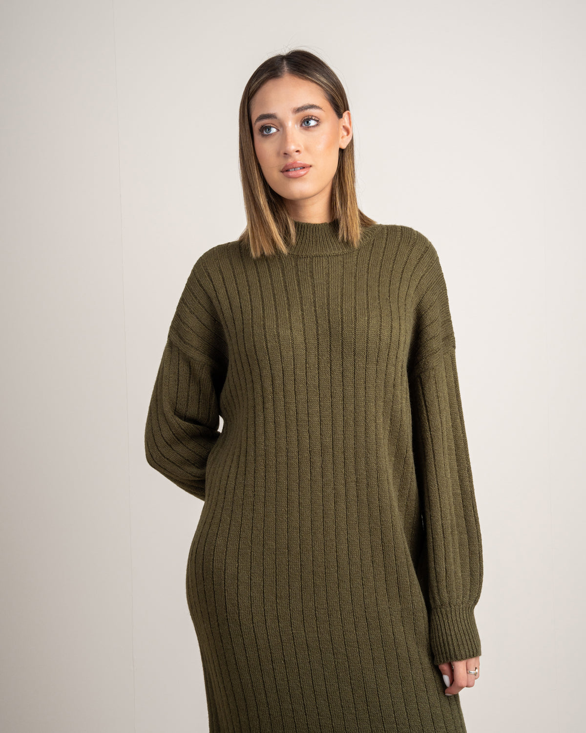 Plain Ribbed Knitwear Dress