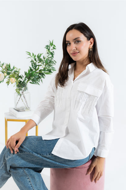 Plain Shirt - Diamond Embellished Pocket