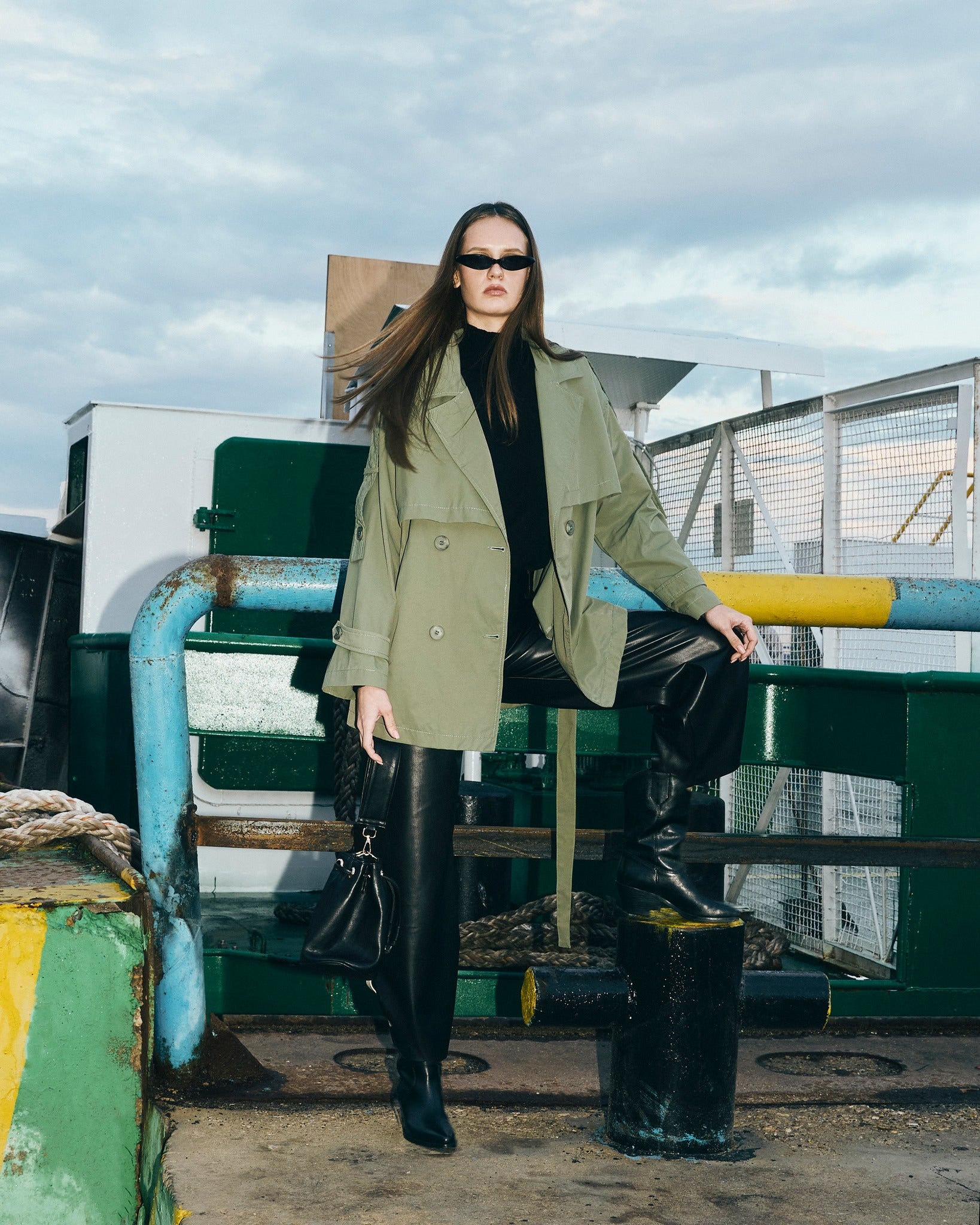 Gabardine Jacket – With Belt (Sleeve Buttons, Chest Detail)