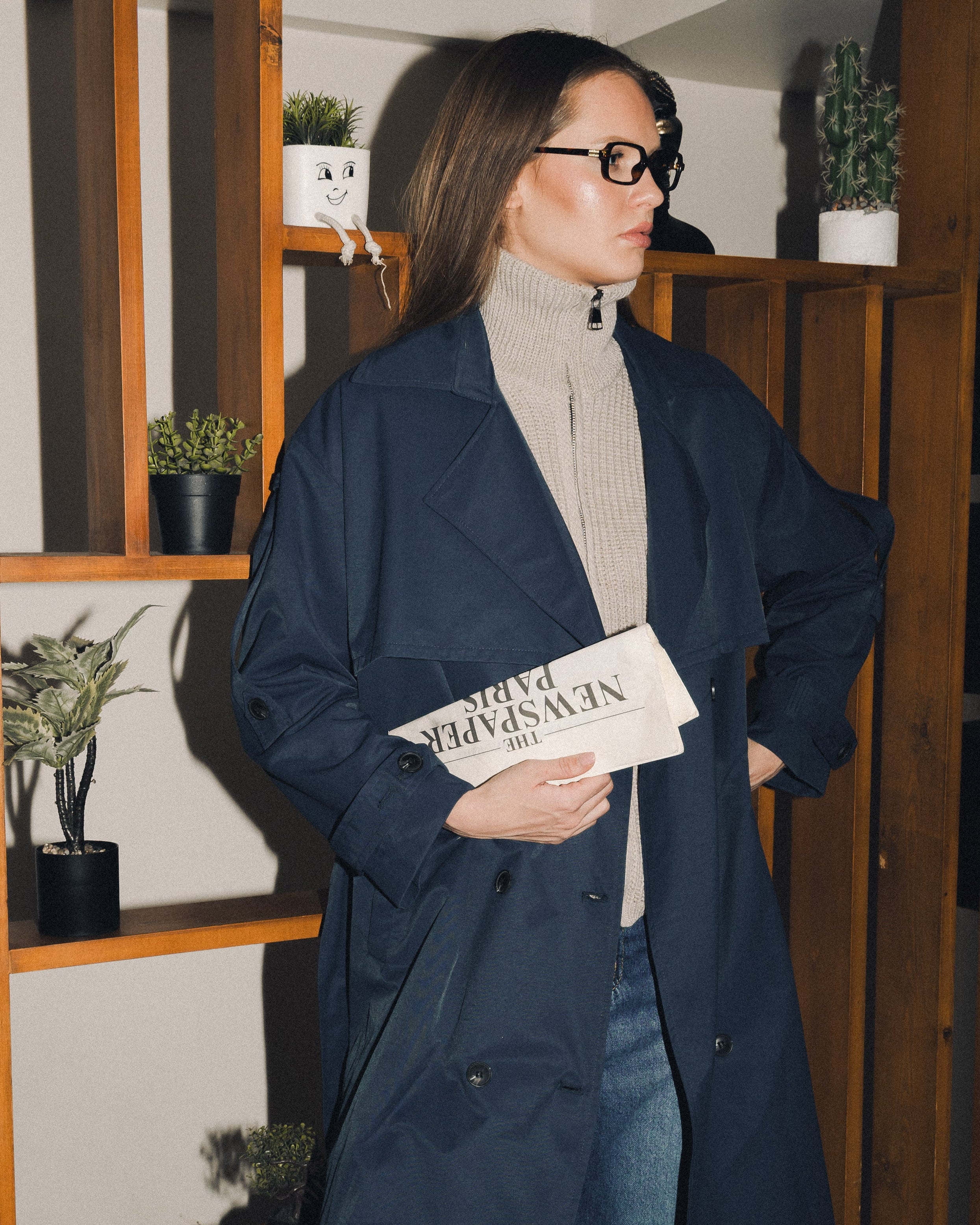 Plain Knitwear Jacket – Zipper, High Neck (Short)