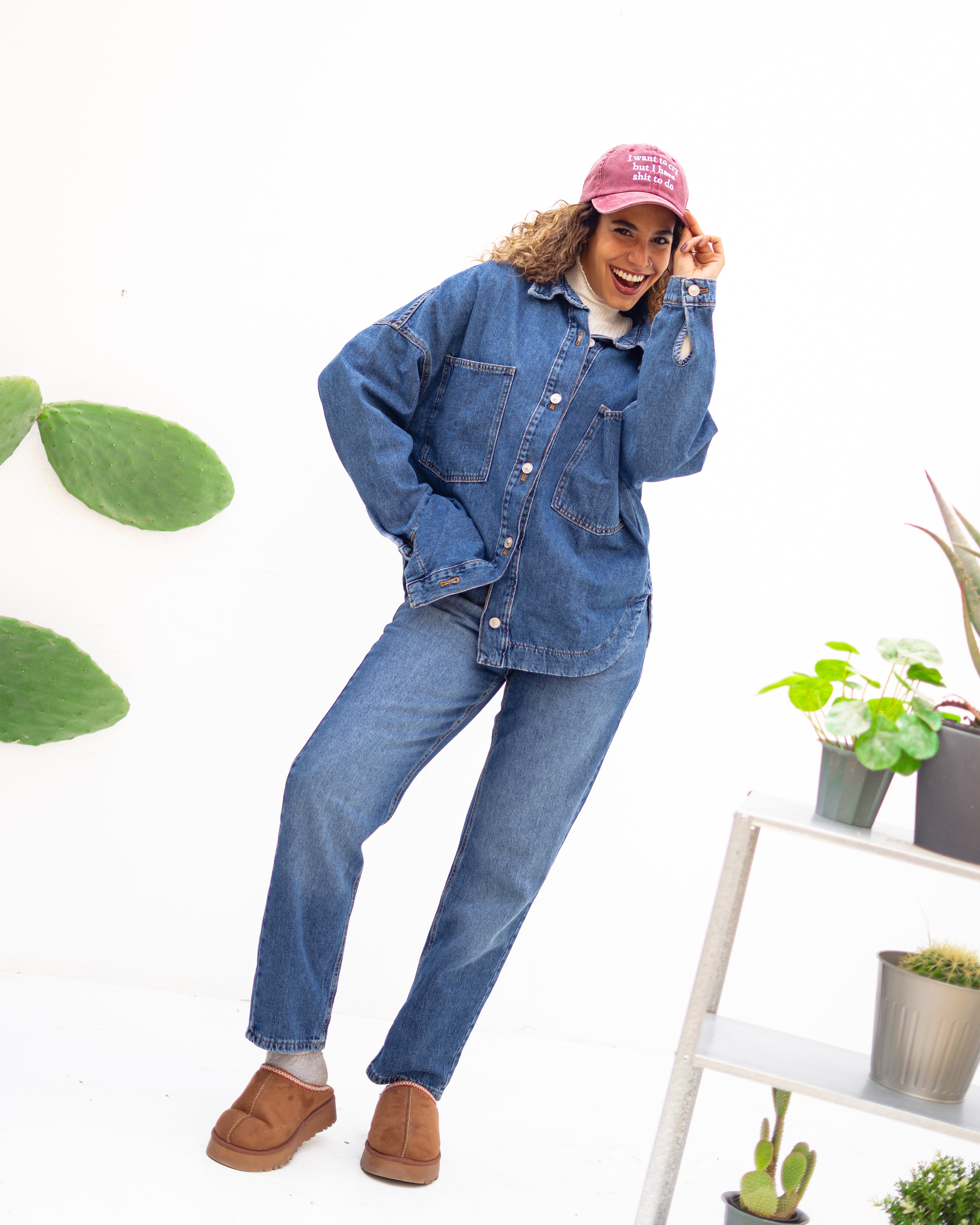 جاكيت جينز طويل – سادة (جيب كبير)