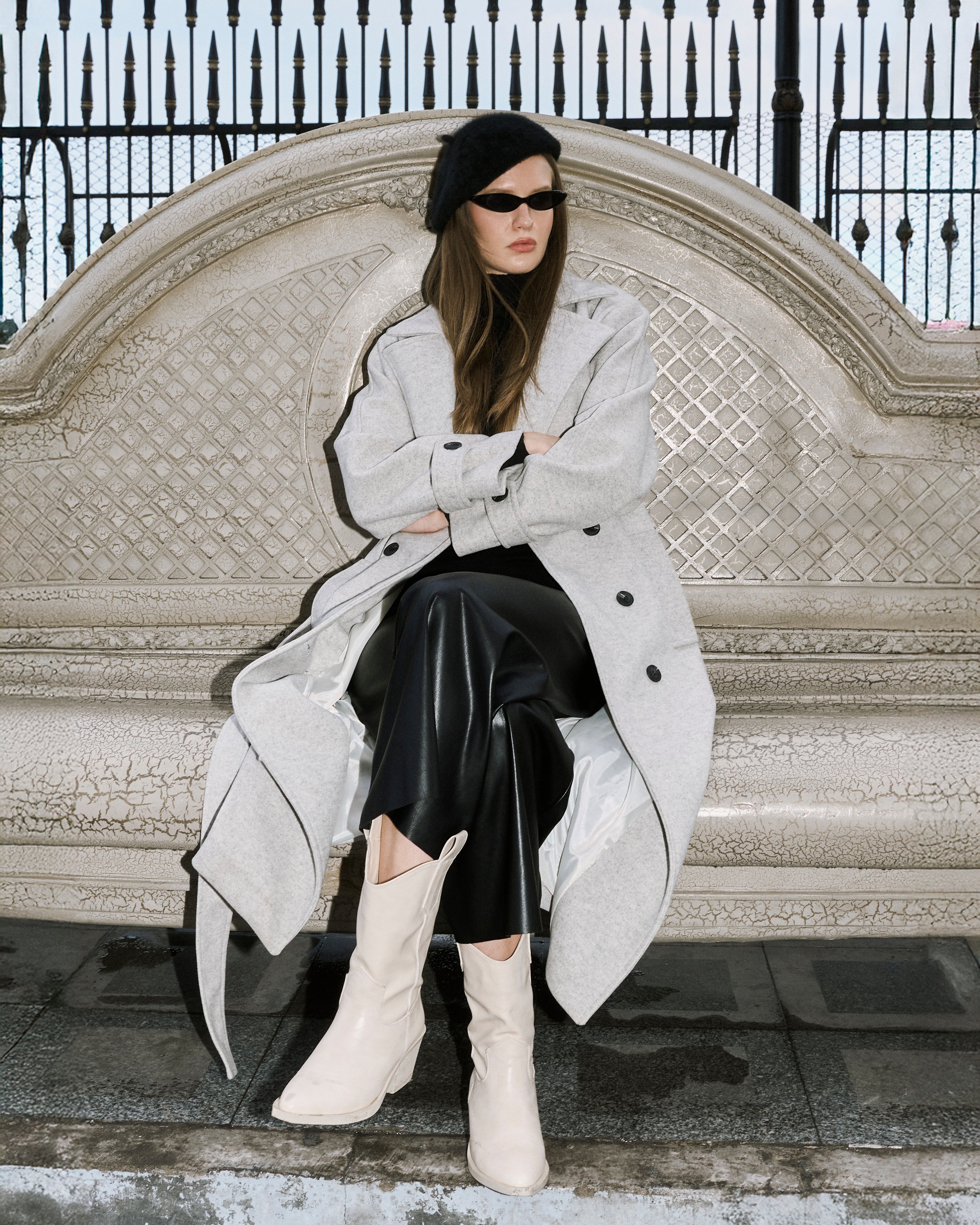 Wool Jacket With Belt – Plain Long (Small Collar)