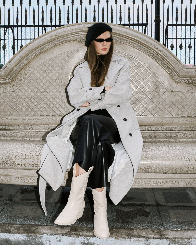 Wool Jacket With Belt – Plain Long (Small Collar)