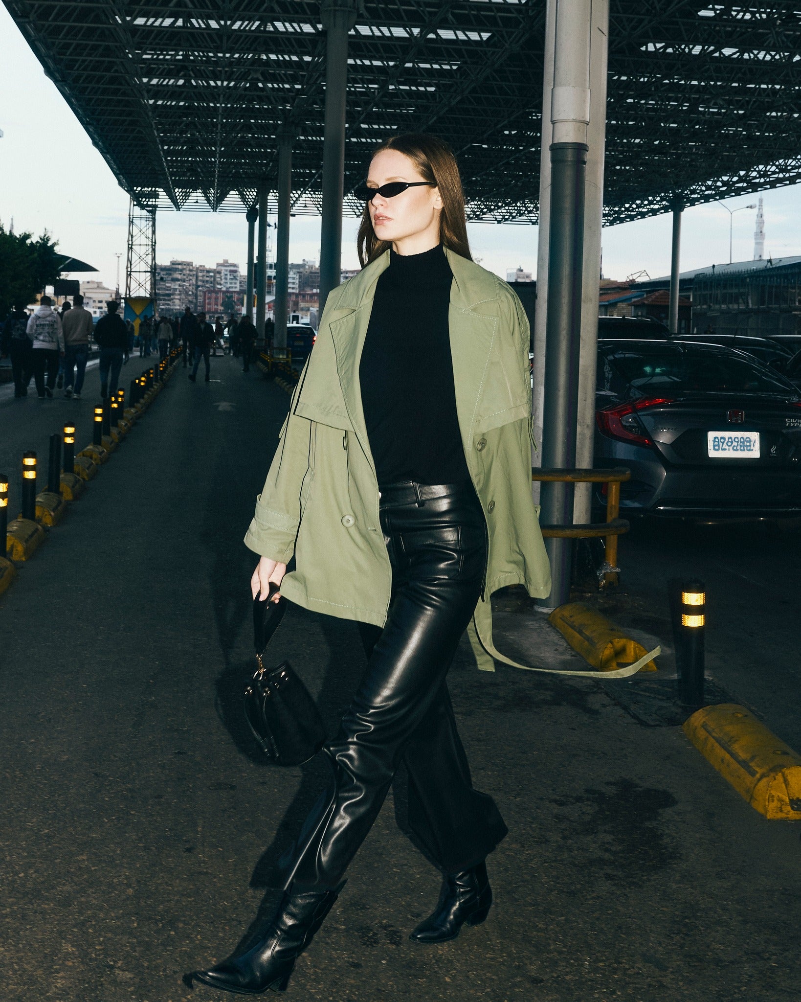 Gabardine Jacket – With Belt (Sleeve Buttons, Chest Detail)