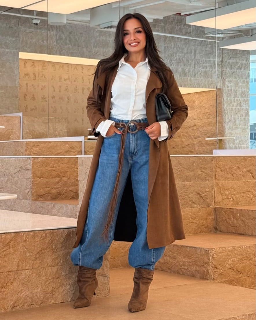 Soft Fabric Trench Coat - With Belt
