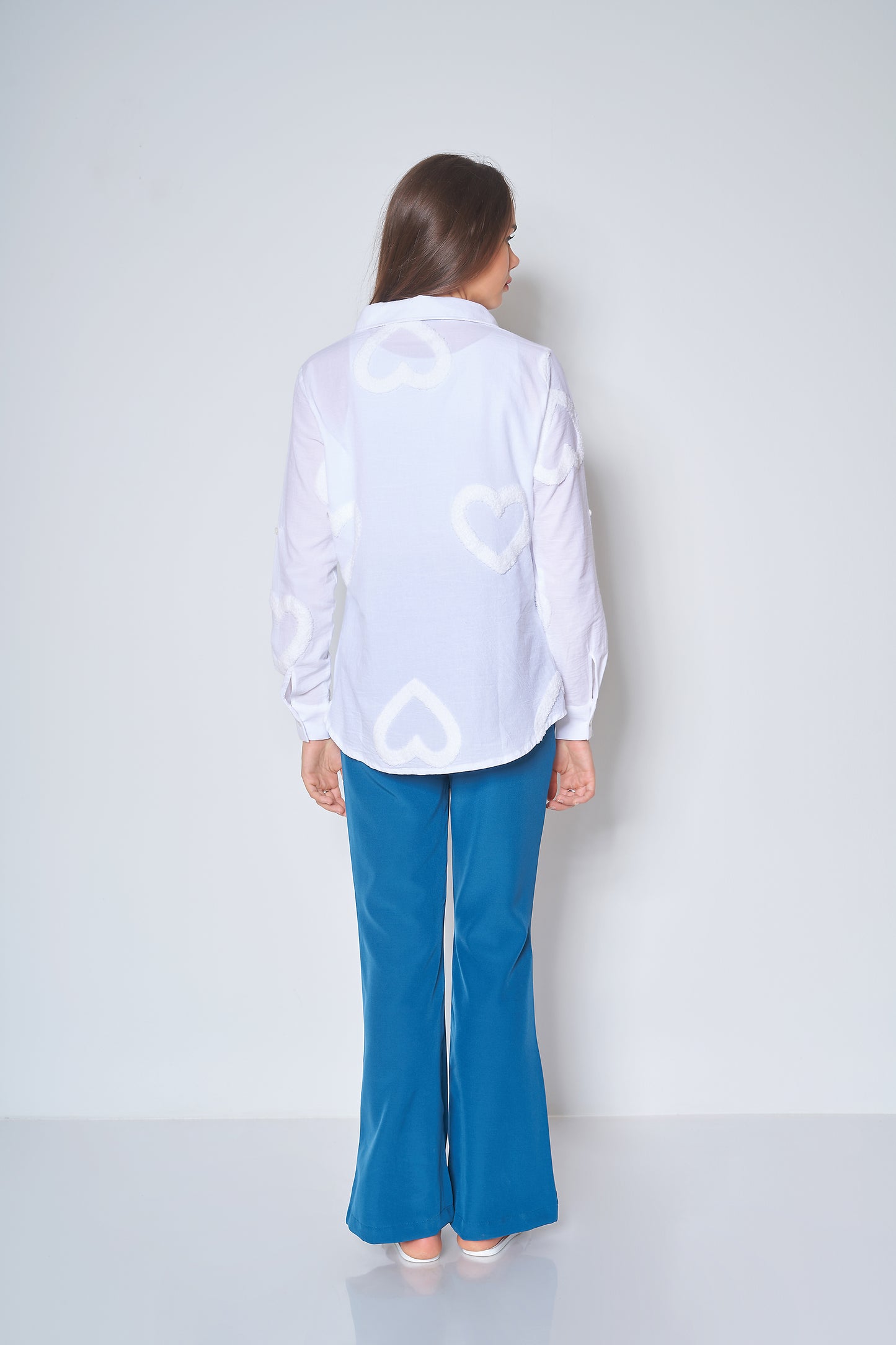 Plain blouse with - embroidered hearts