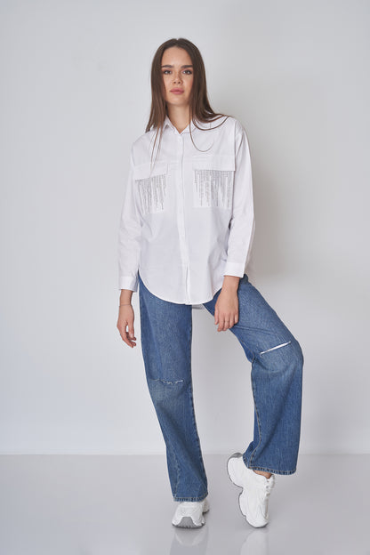 Plain Shirt - Diamond Embellished Pocket