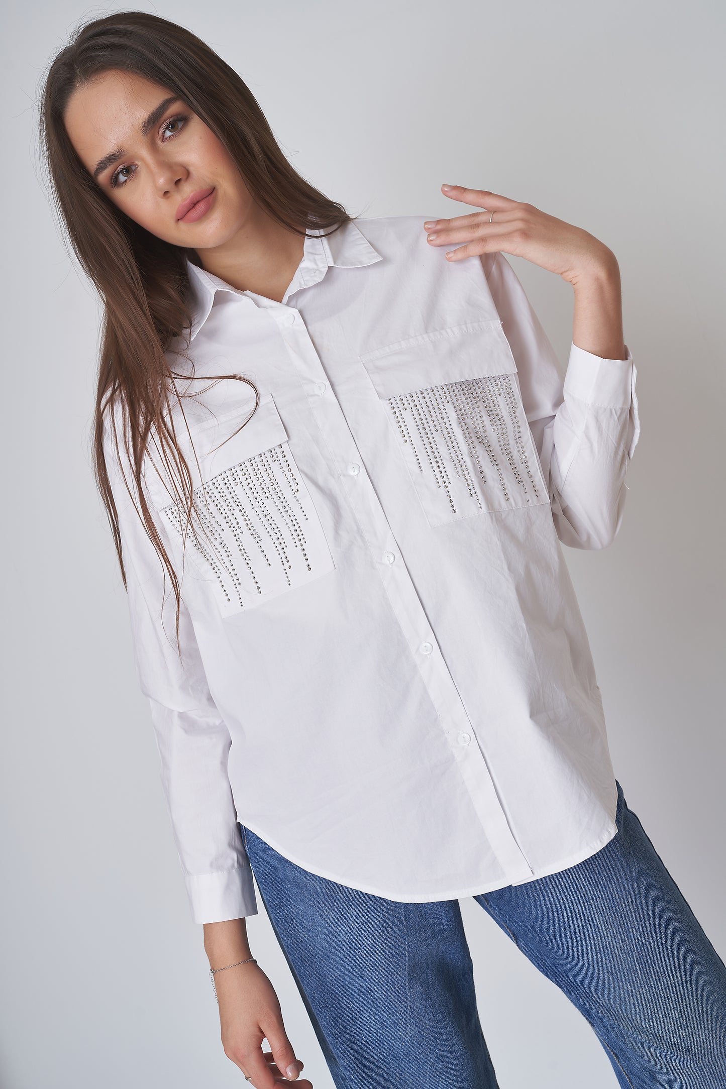 Plain Shirt - Diamond Embellished Pocket