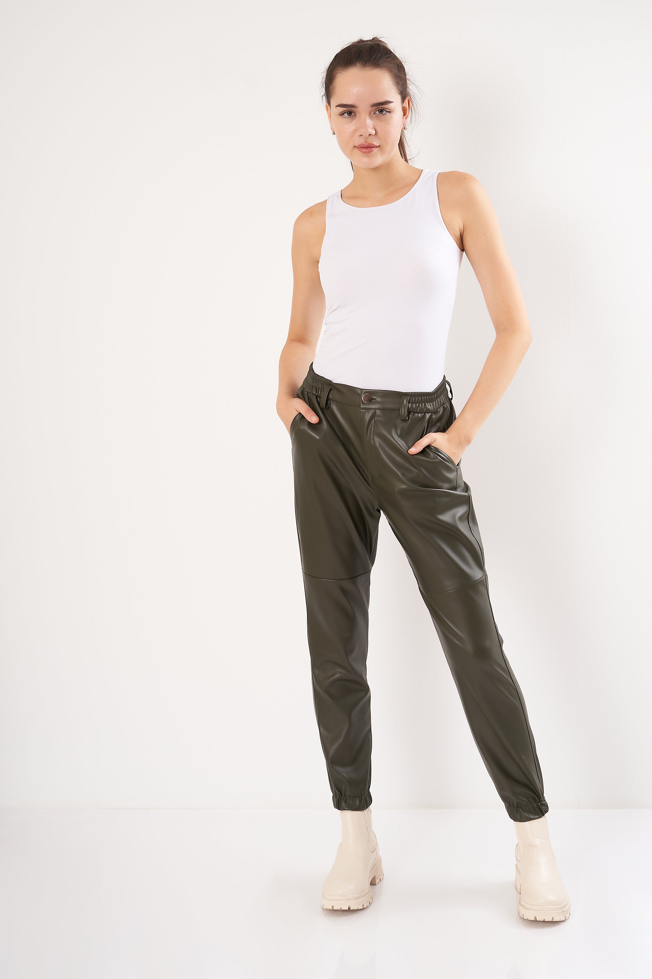 Leather Pants - Elastic Waist (Button Closure)