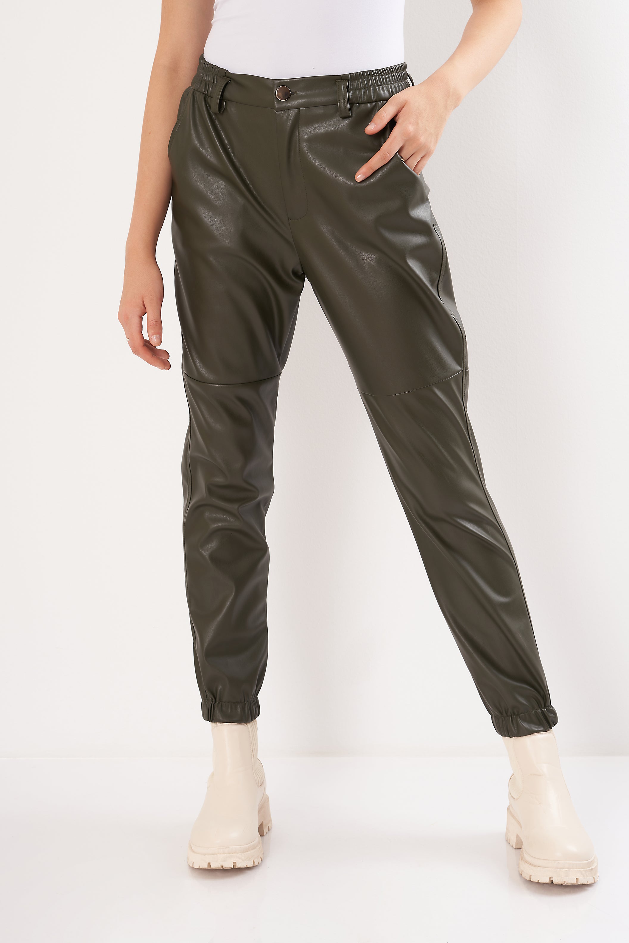 Leather Pants - Elastic Waist (Button Closure)