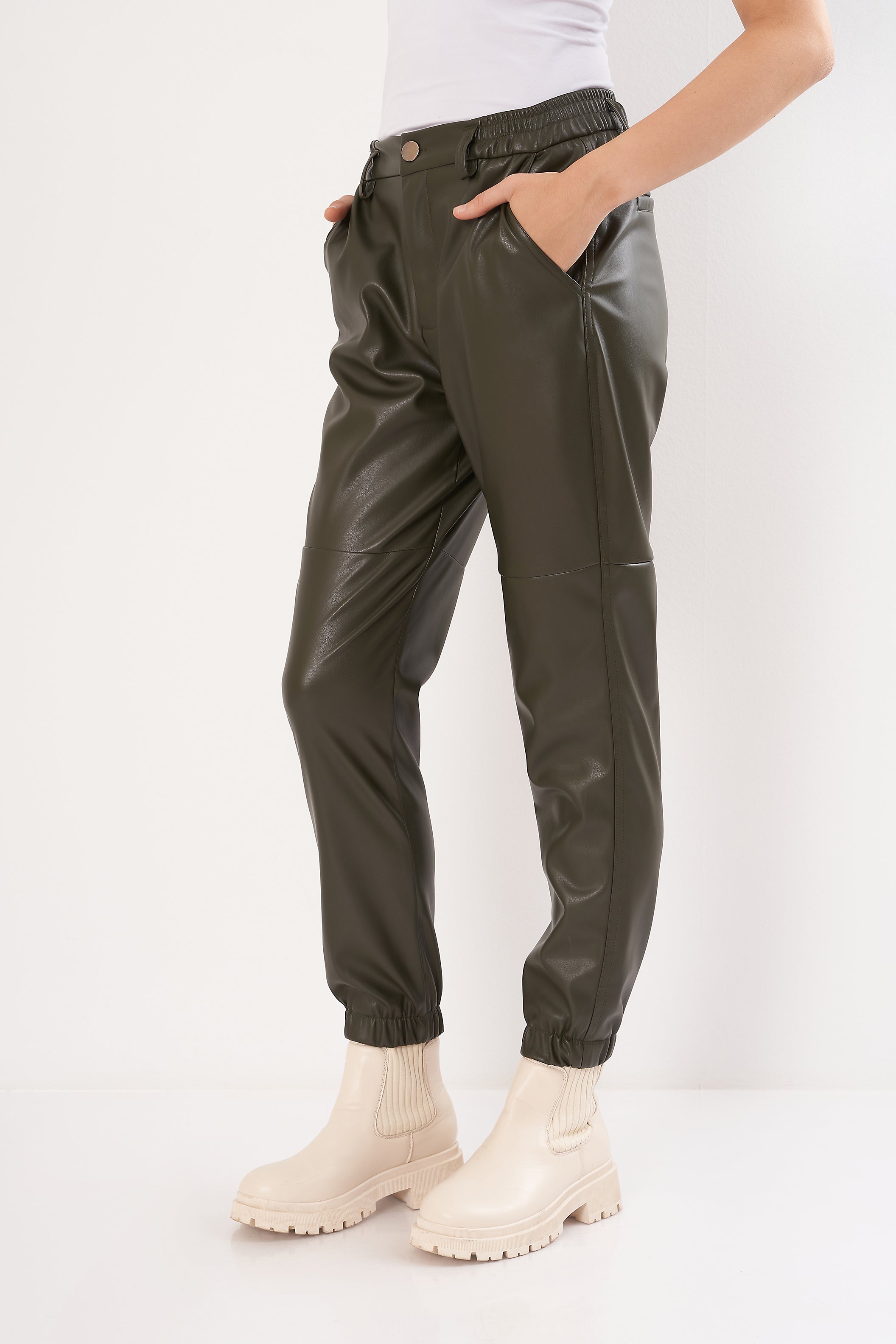 Leather Pants - Elastic Waist (Button Closure)