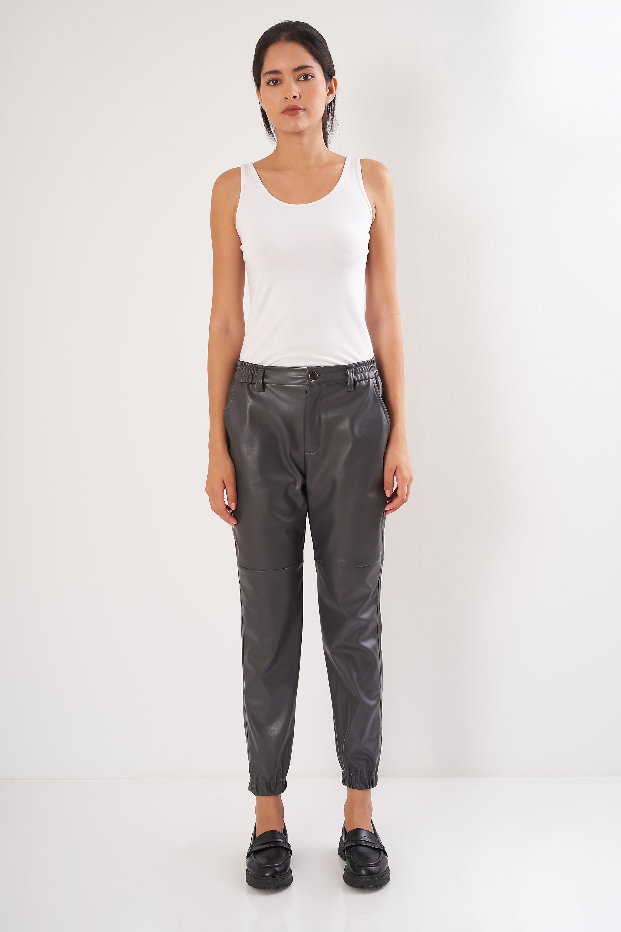 Leather Pants - Elastic Waist (Button Closure)