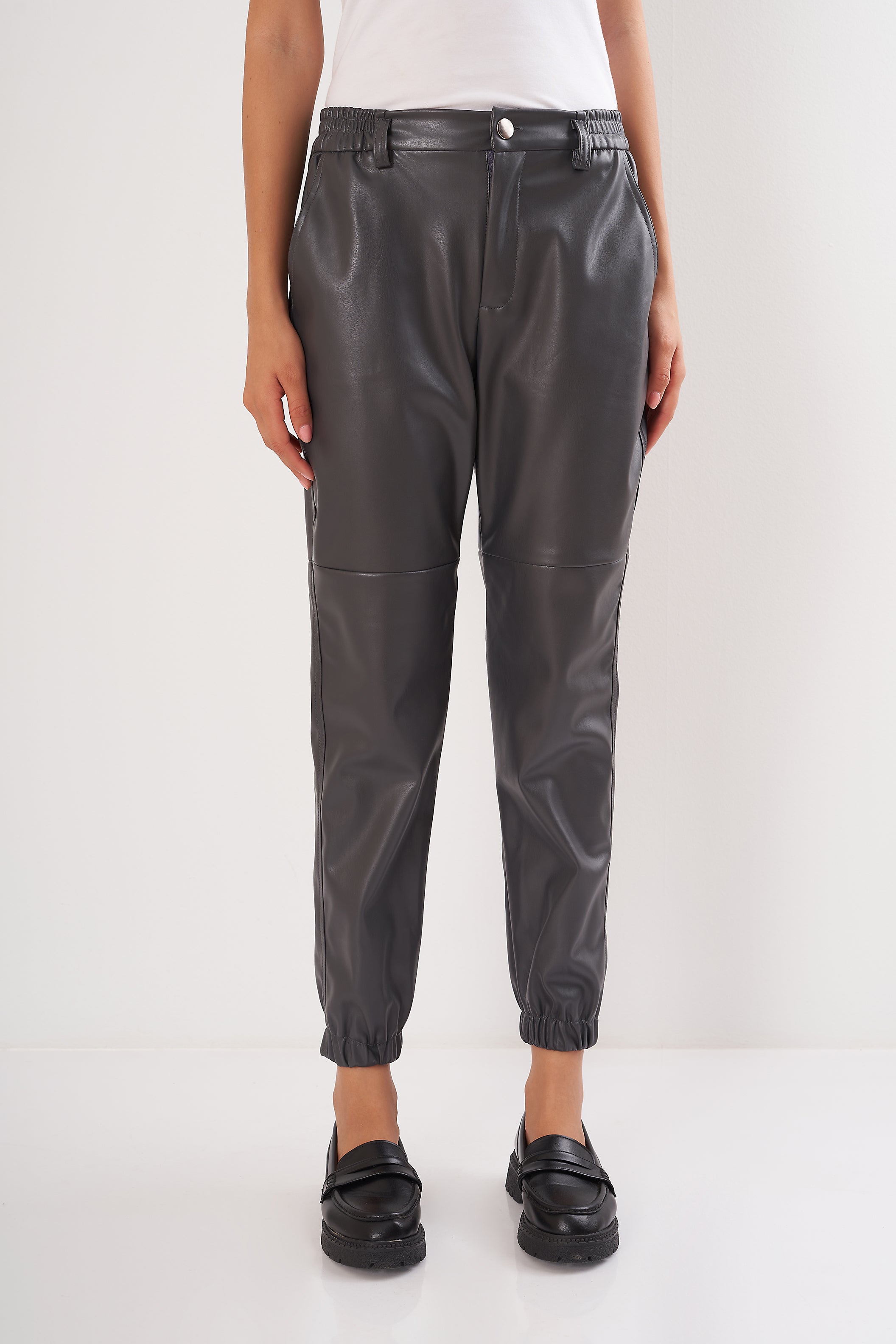 Leather Pants - Elastic Waist (Button Closure)