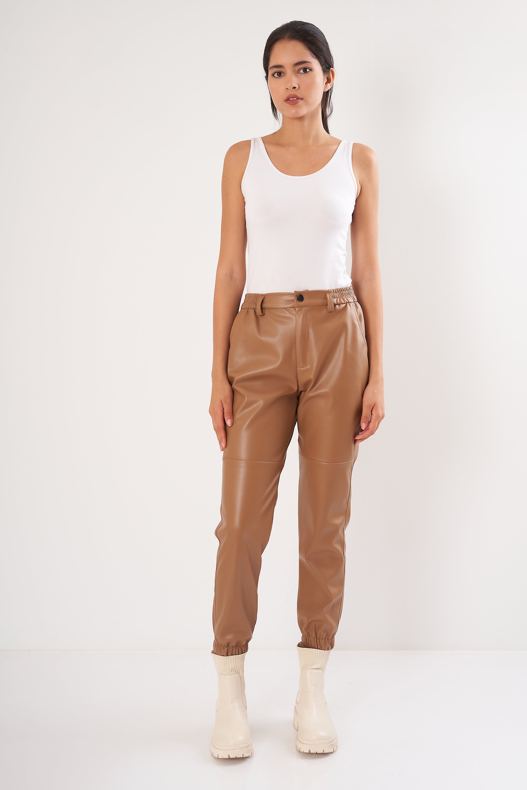 Leather Pants - Elastic Waist (Button Closure)