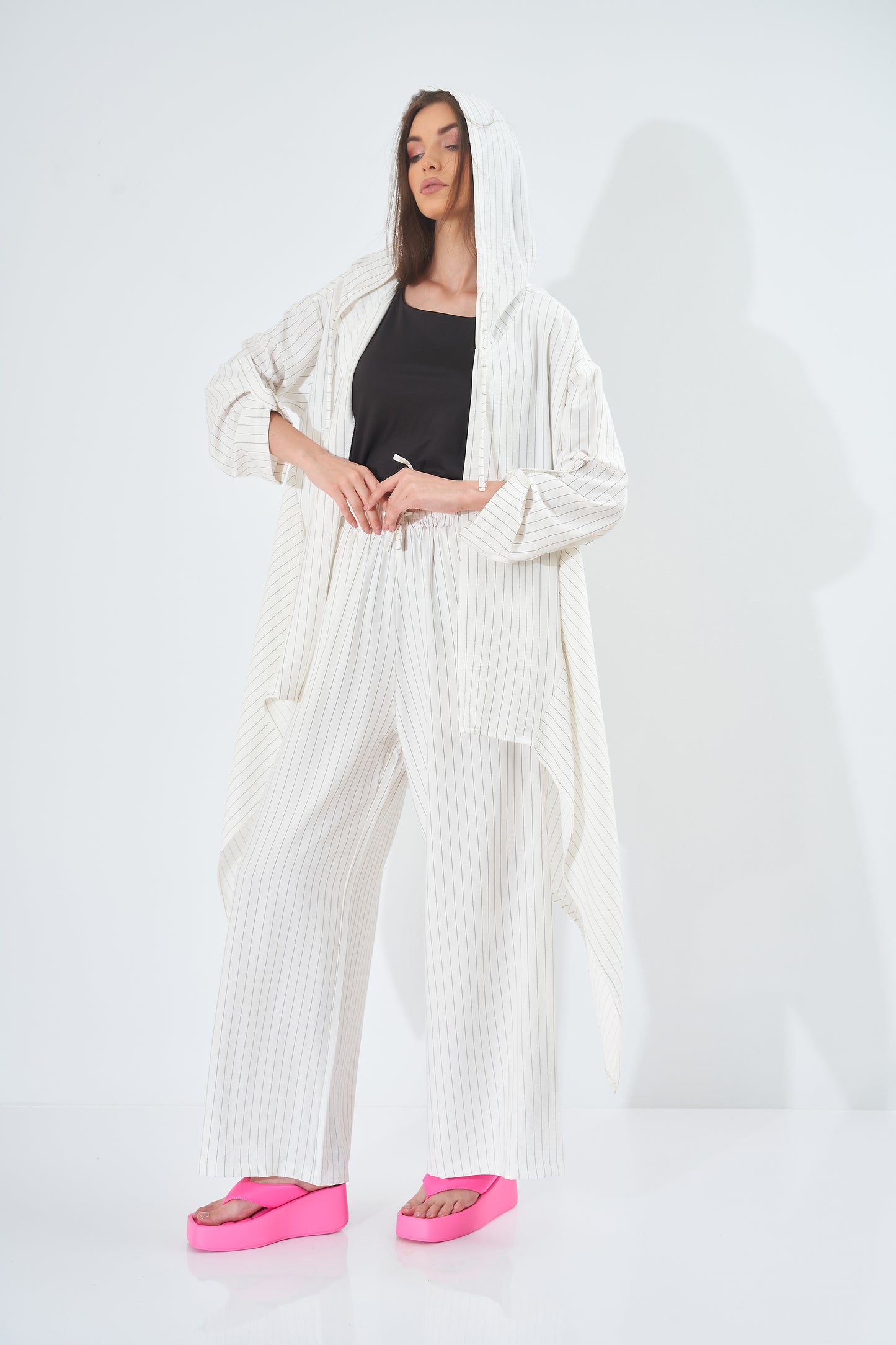 Striped Long - Plain Kimono