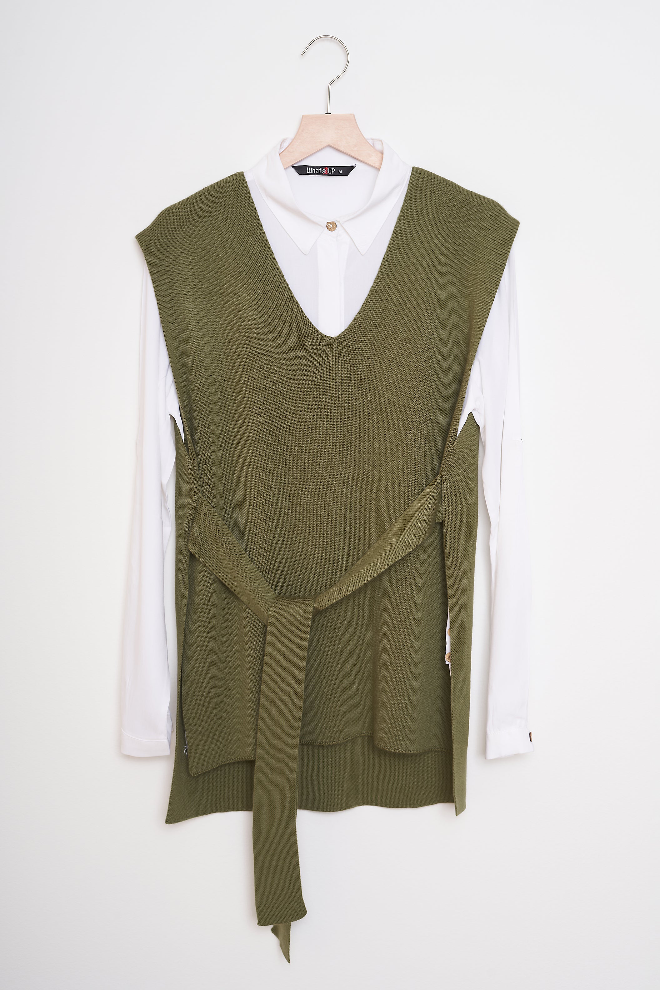 Plain Knitwear Vest - With Belt