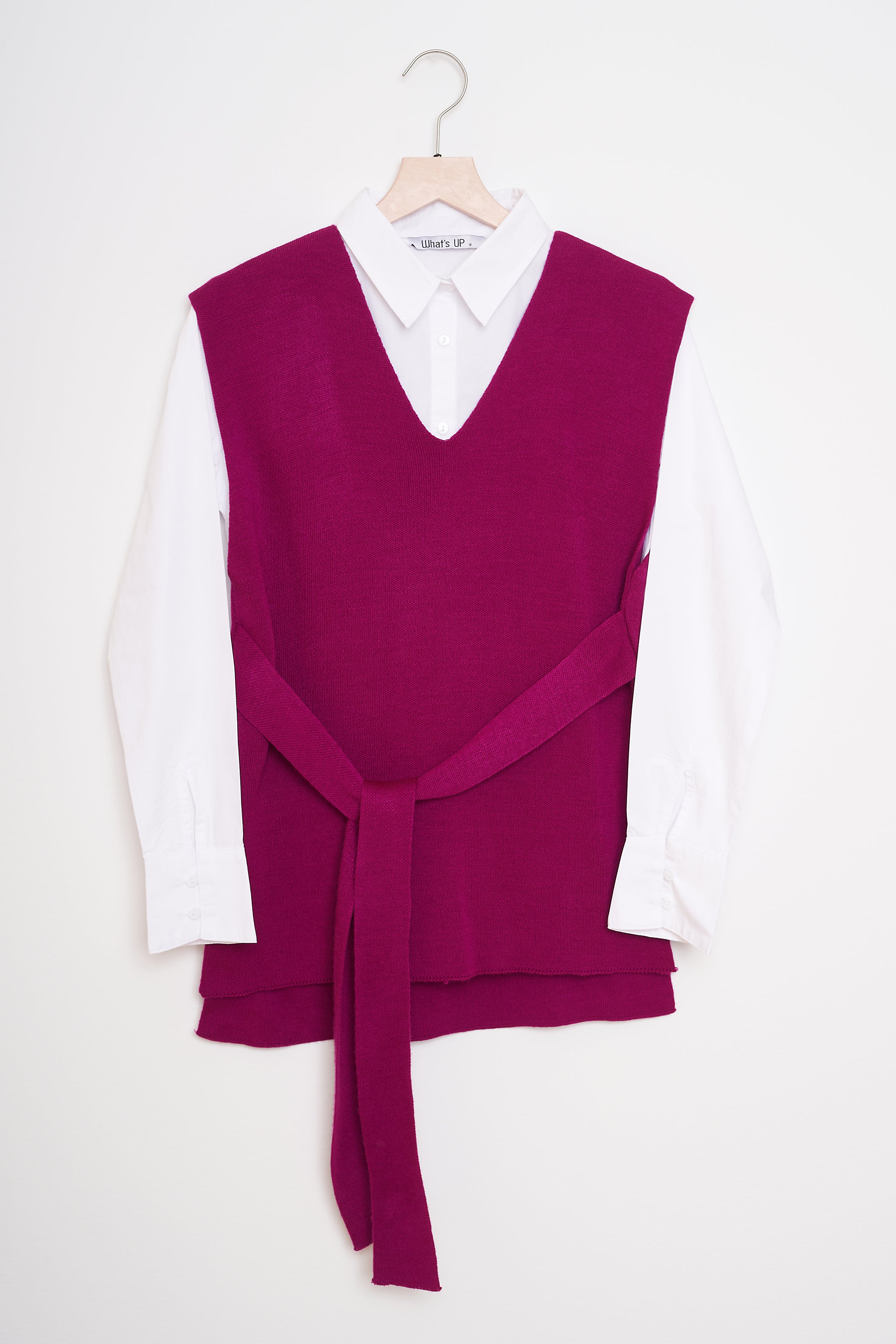 Plain Knitwear Vest - With Belt