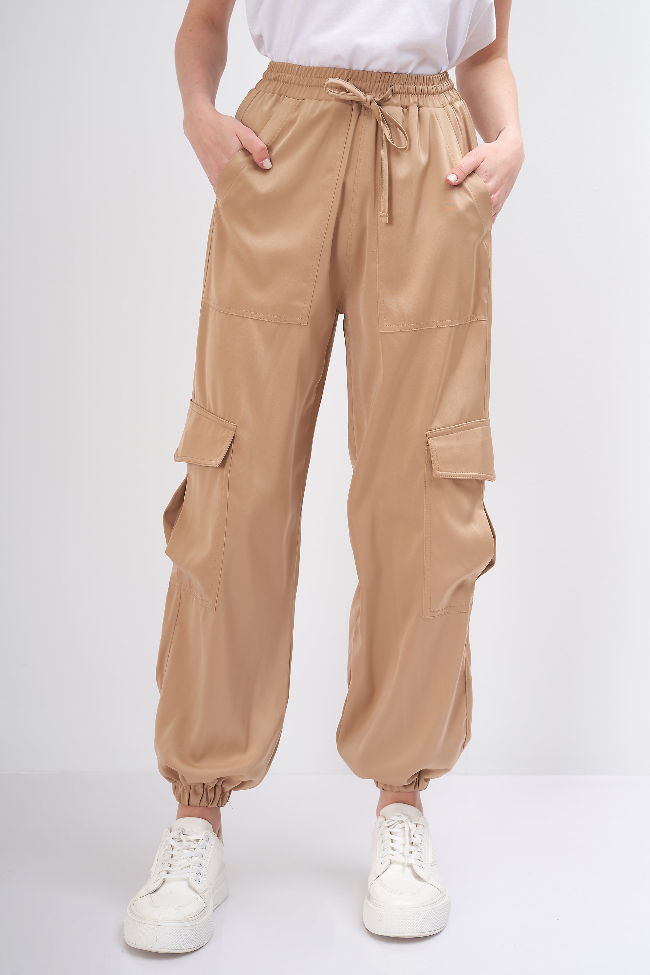 Satin Trousers - (pockets - elastic)