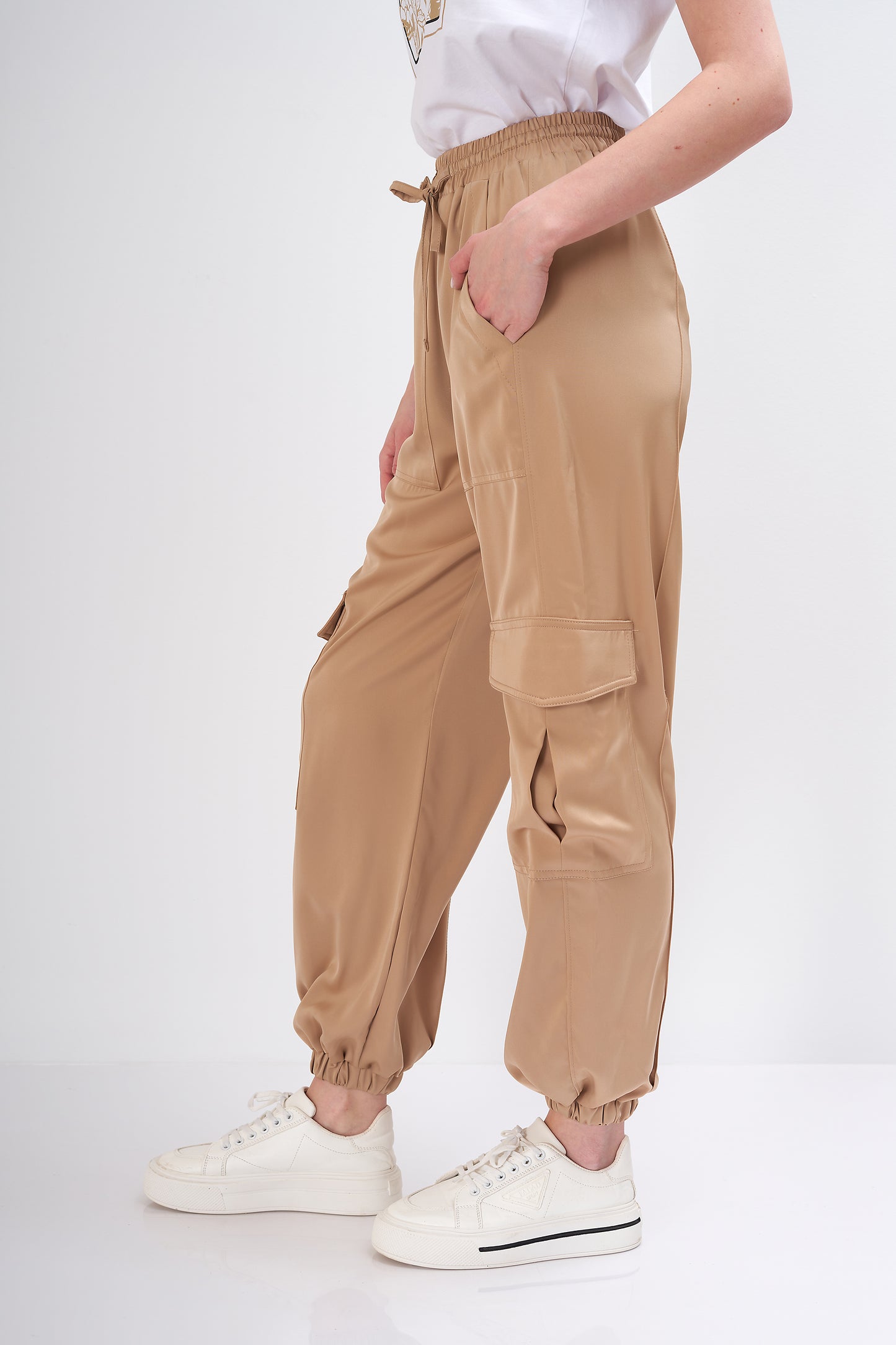 Satin Trousers - (pockets - elastic)
