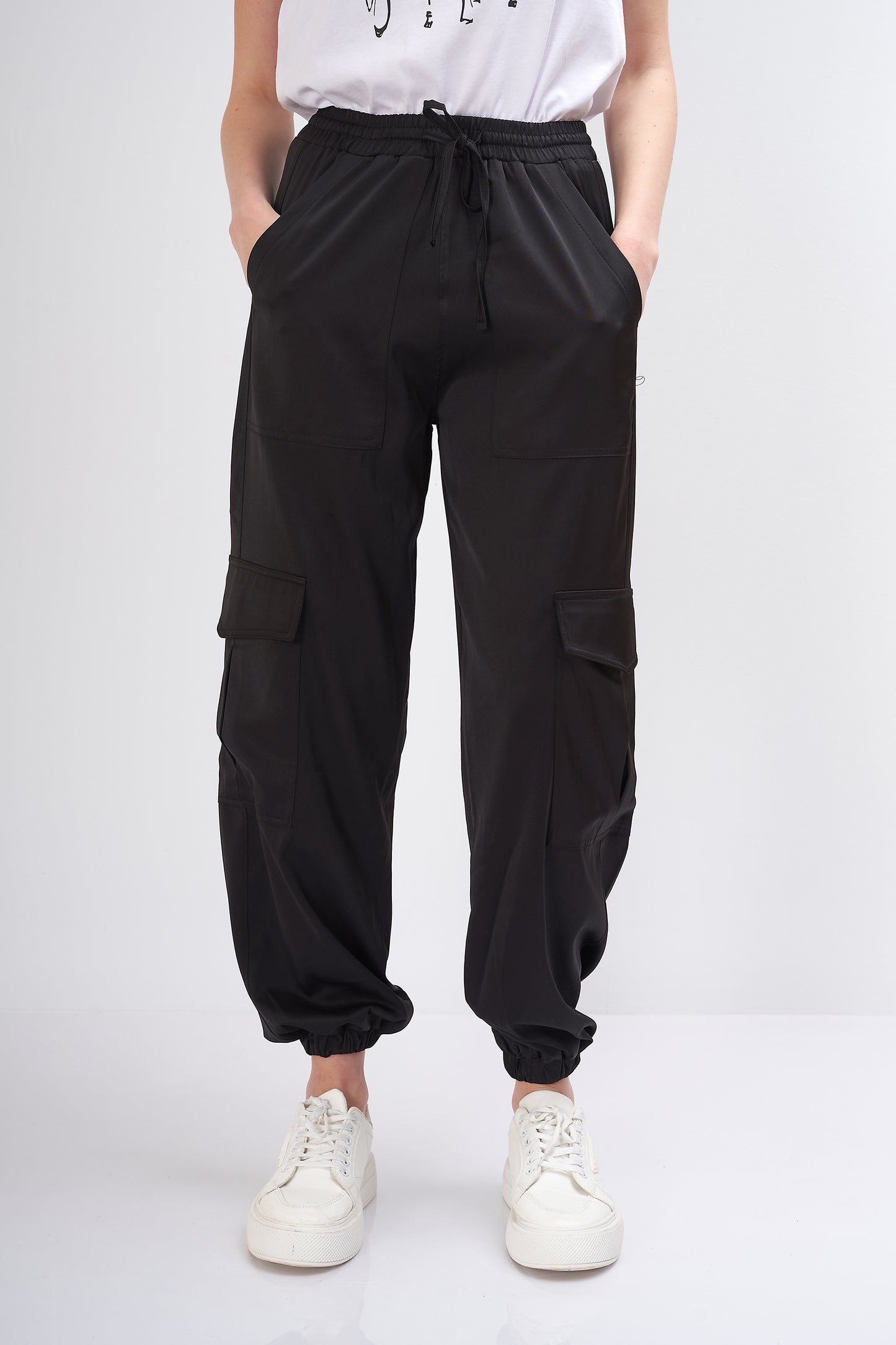 Satin Trousers - (pockets - elastic)