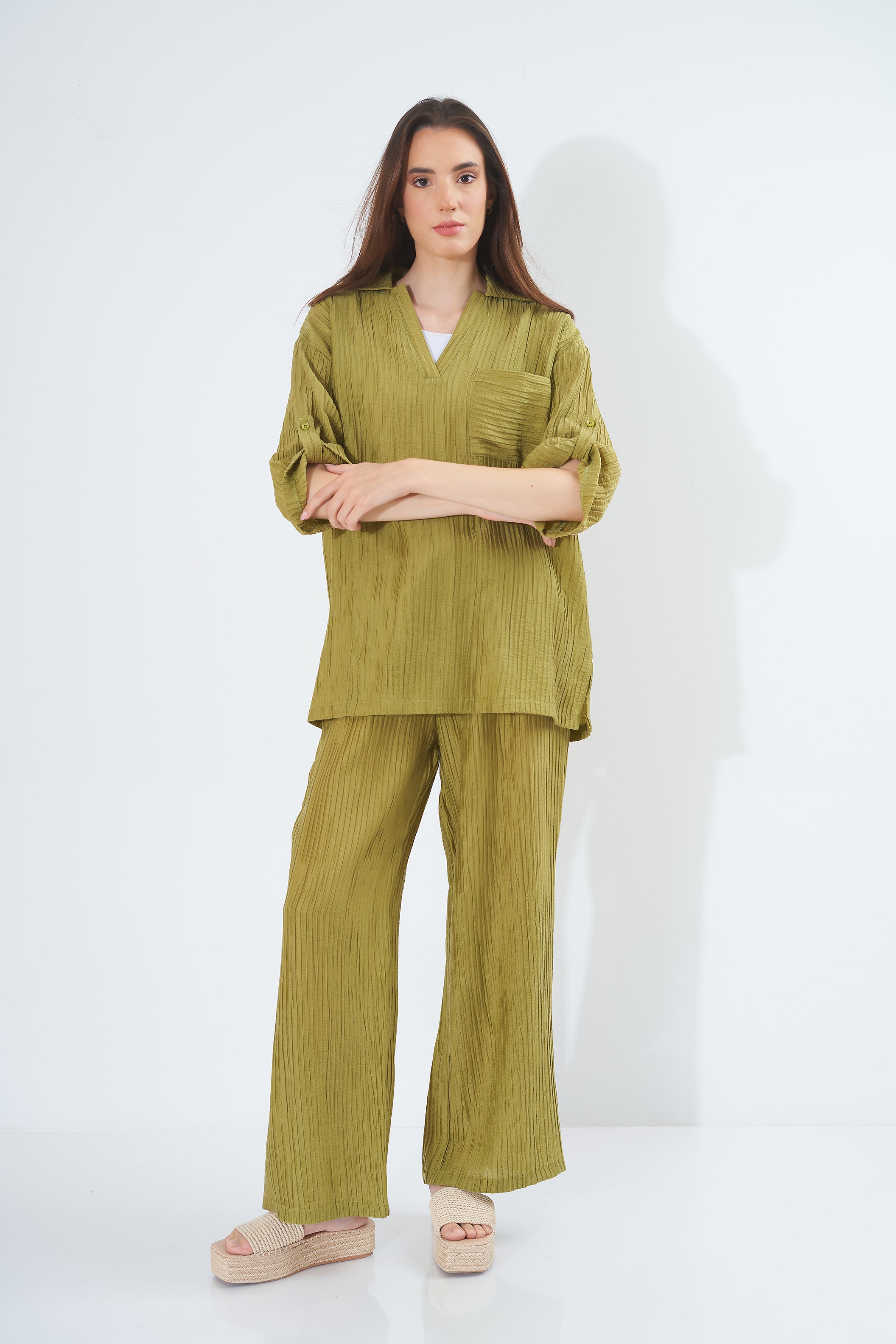 Plain Short-Sleeved - Blouse (With a pocket)