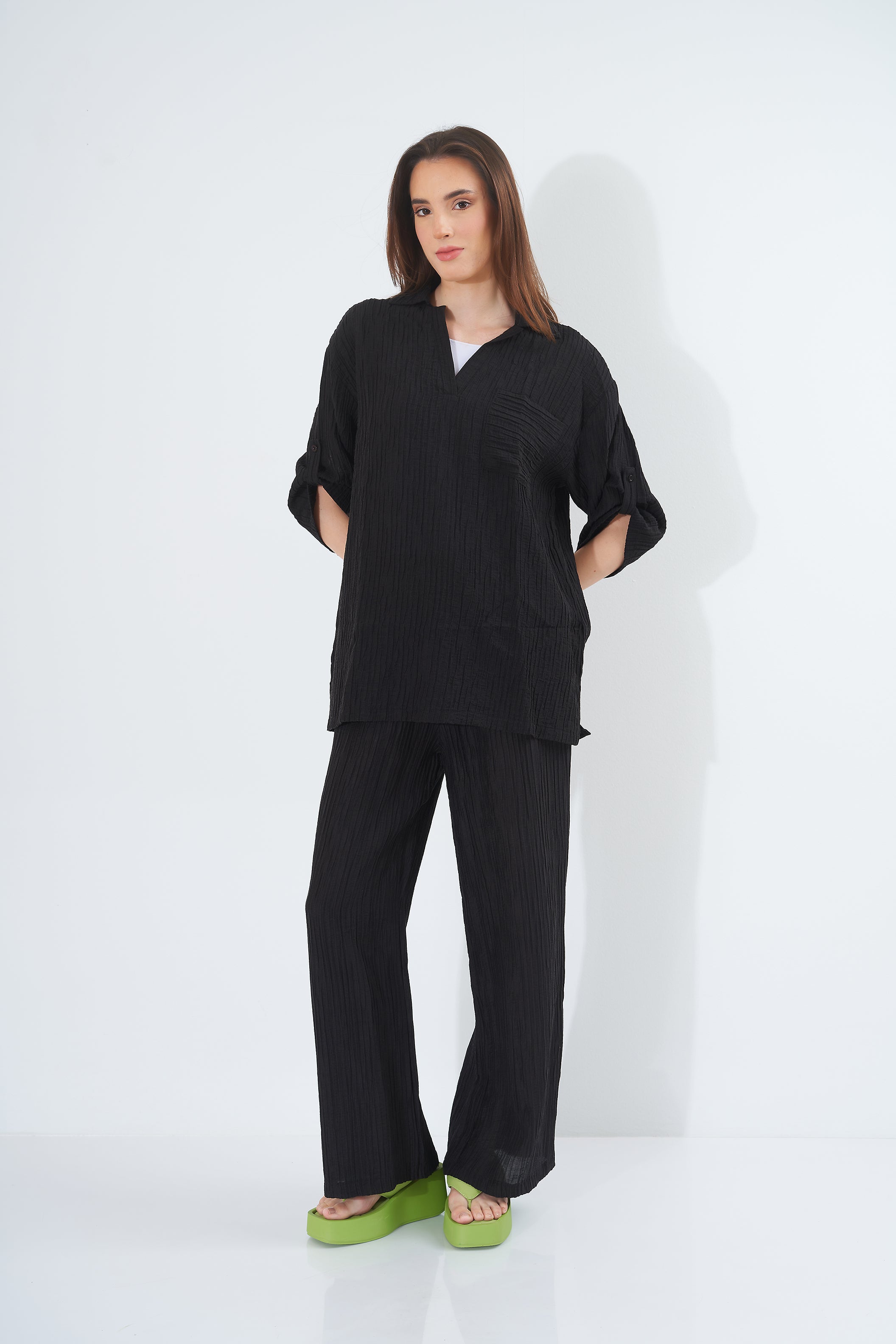 Plain Short-Sleeved - Blouse (With a pocket)