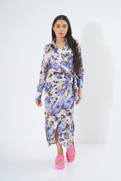 Multicolored Satin - Wrap Dress