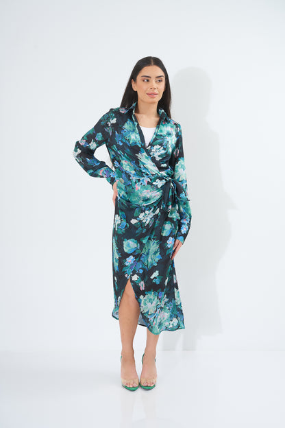 Multicolored Satin - Wrap Dress