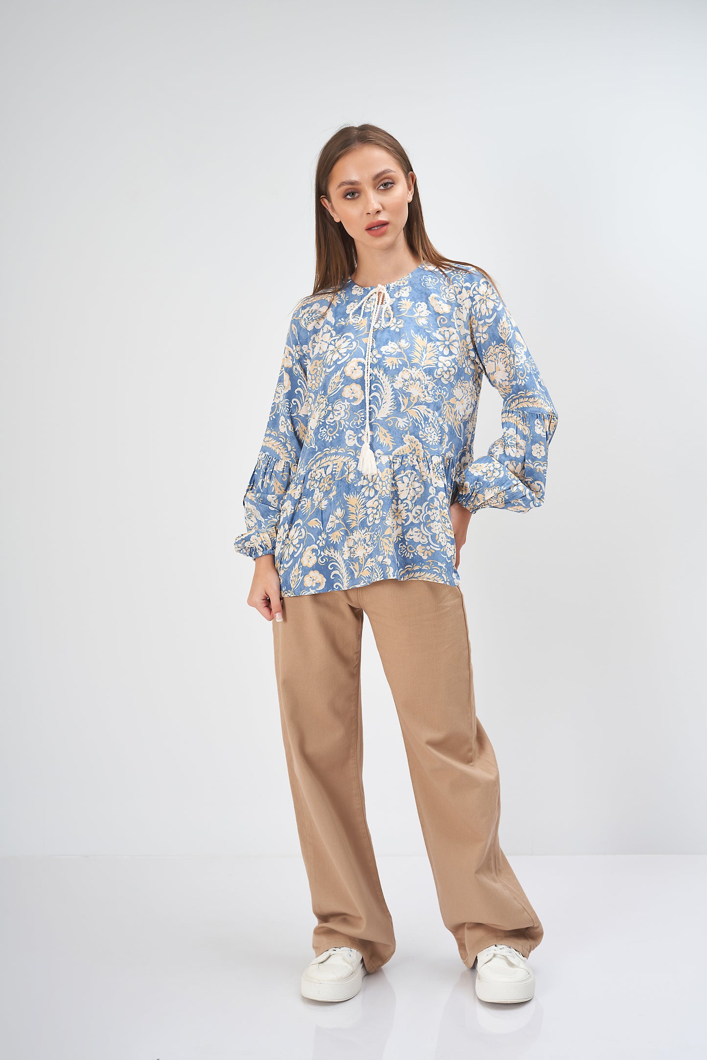 Floral blouse - (with a tie-up)