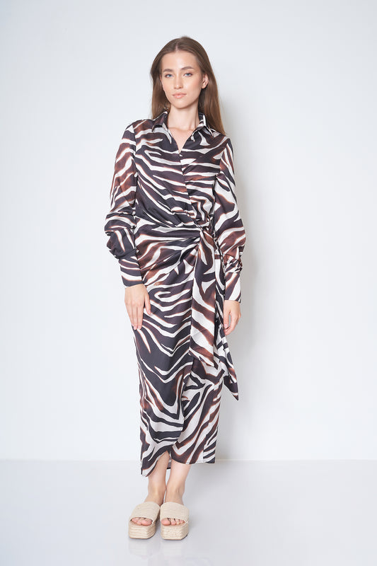 Satin Wrap Dress - ( With Floral - Pattern )
