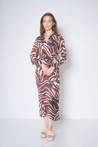 Satin Wrap Dress - ( With Floral - Pattern )