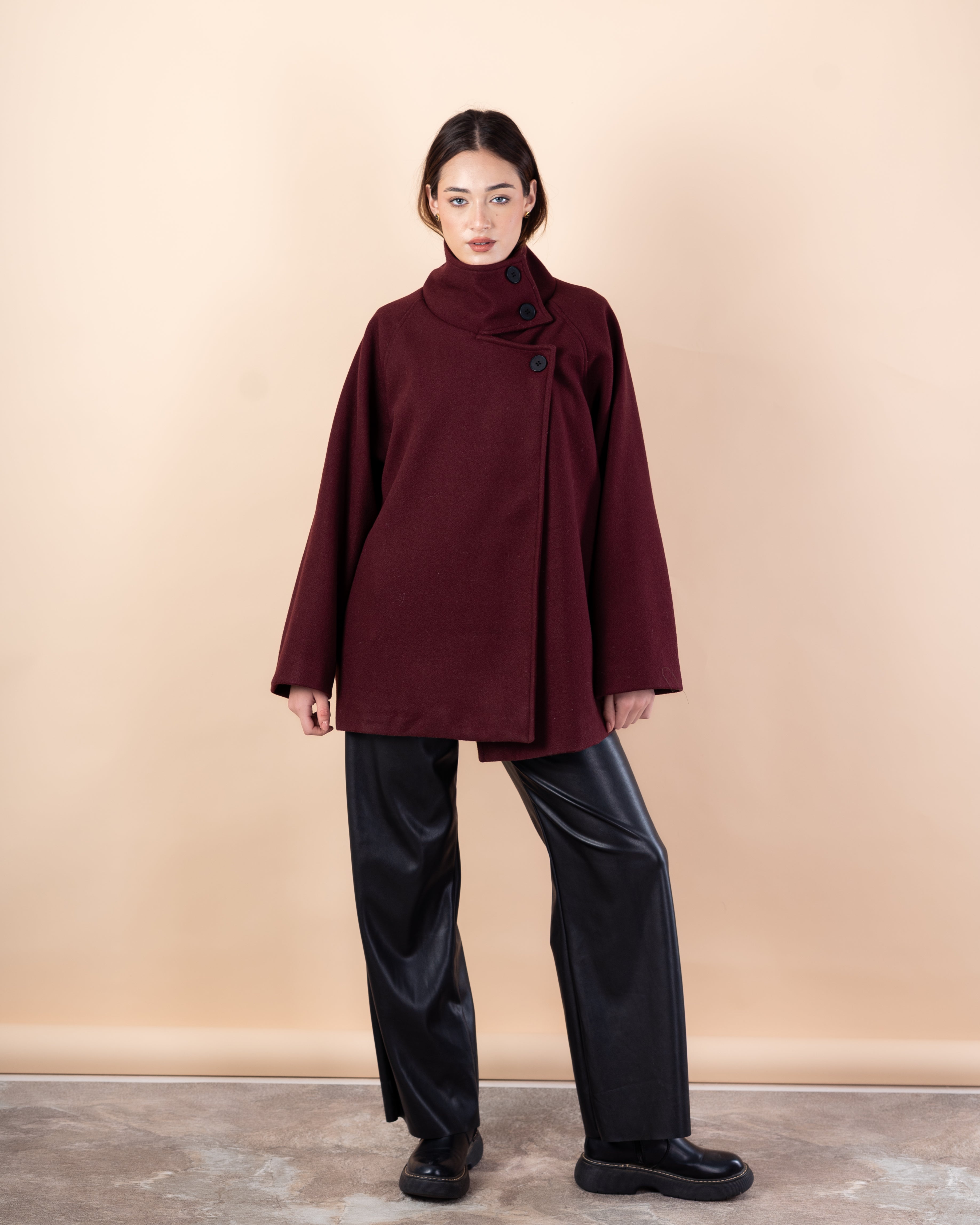 Wool Jacket – Plain (High Collar Buttoned Closure)