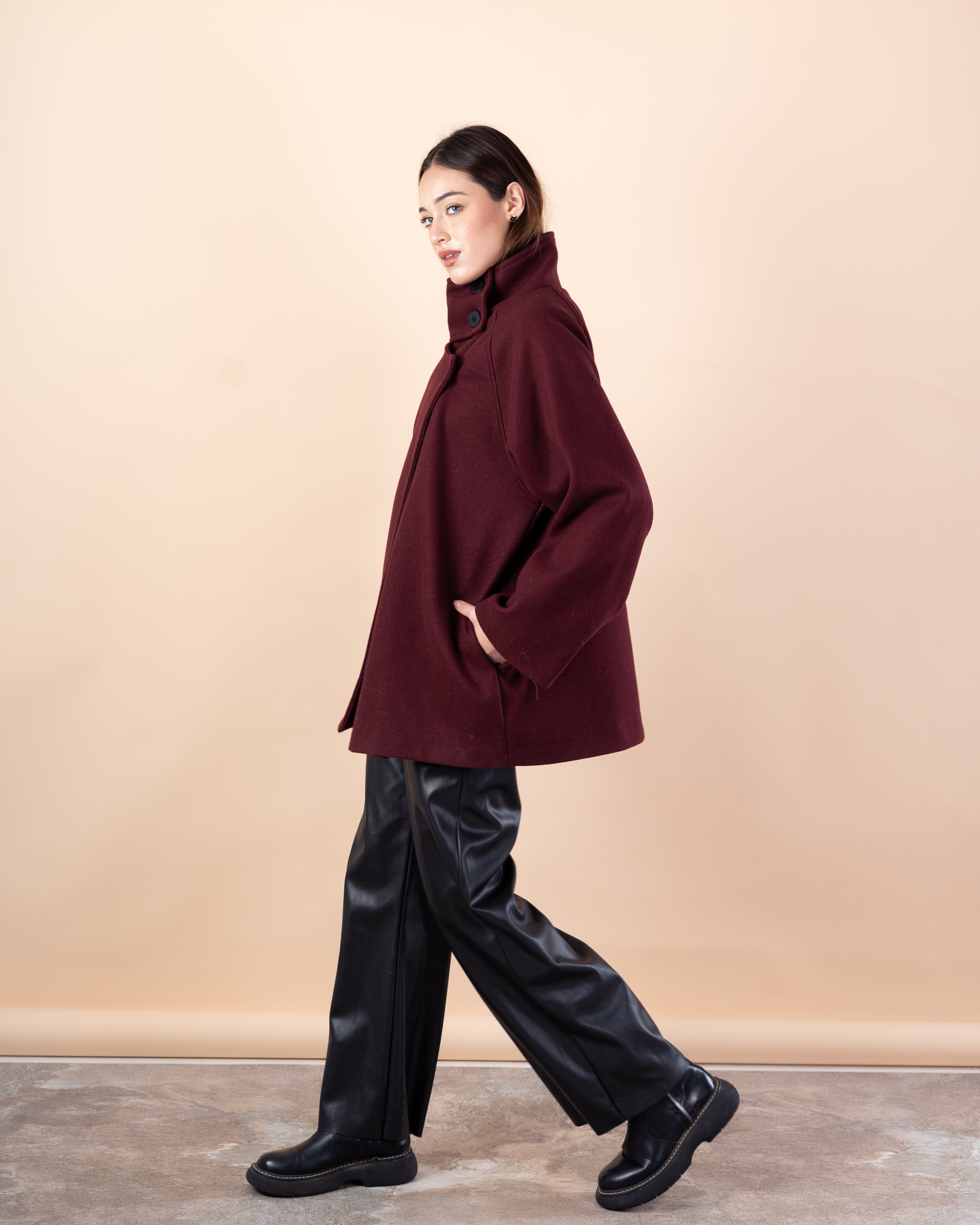 Wool Jacket – Plain (High Collar Buttoned Closure)