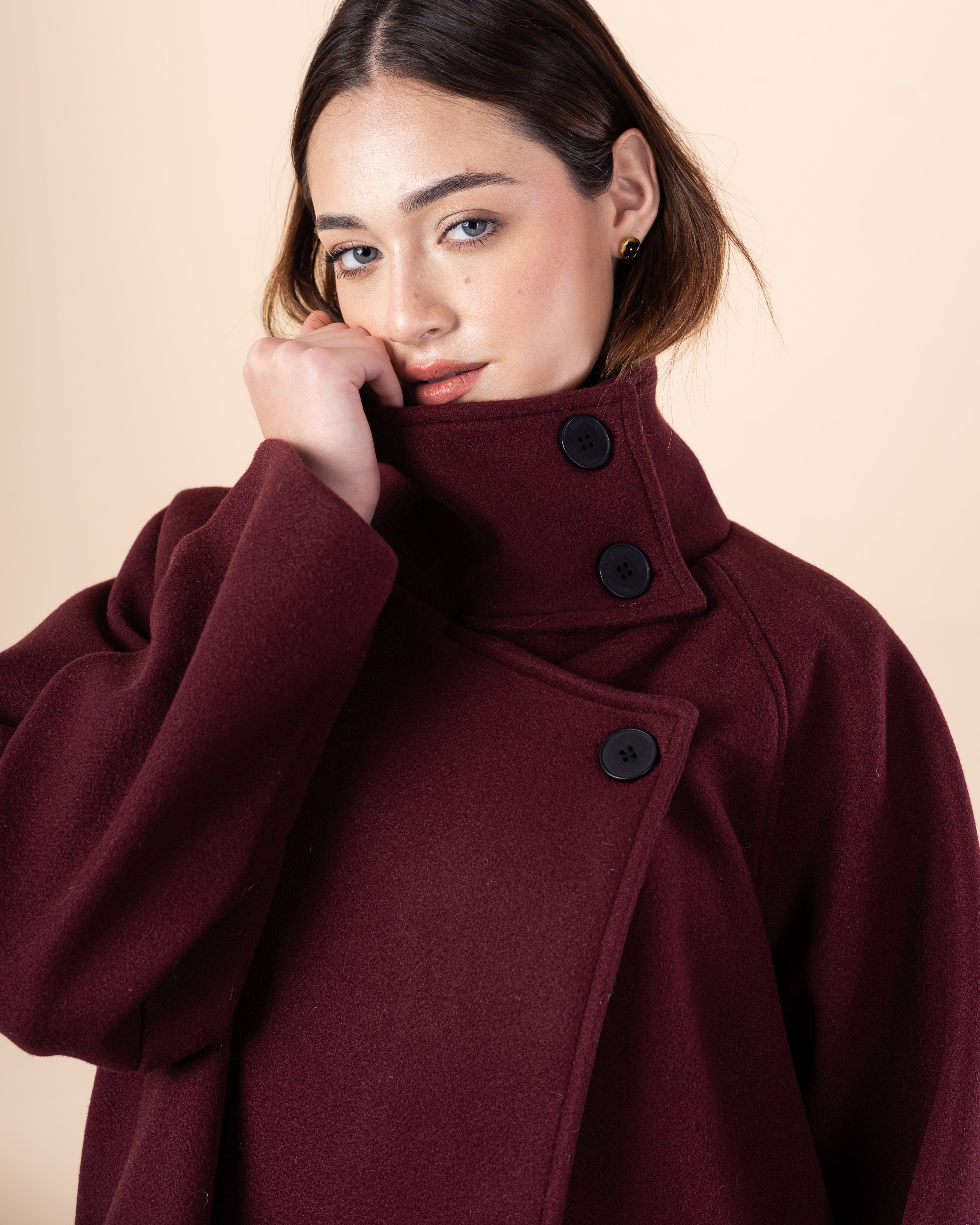 Wool Jacket – Plain (High Collar Buttoned Closure)