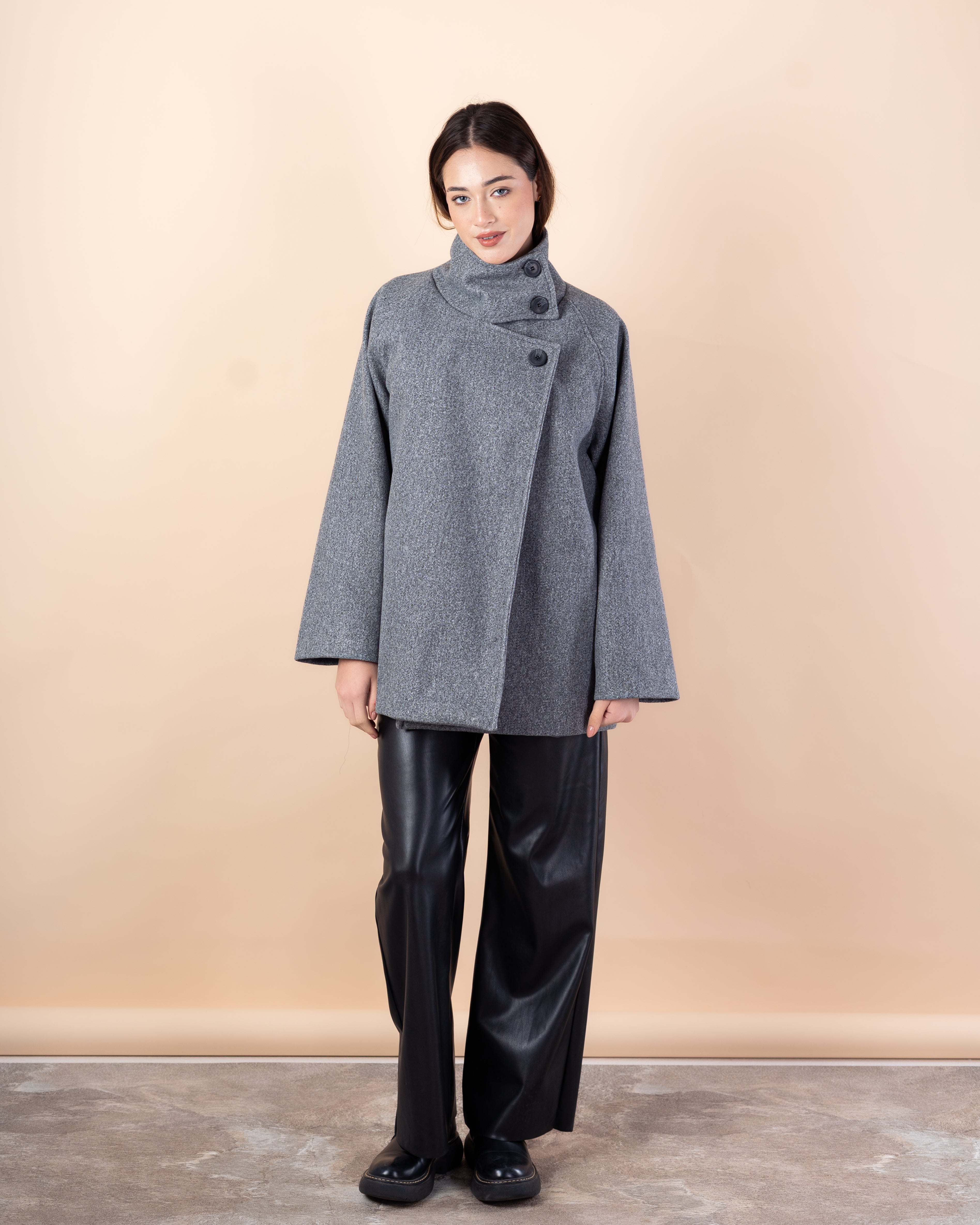 Wool Jacket – Plain (High Collar Buttoned Closure)