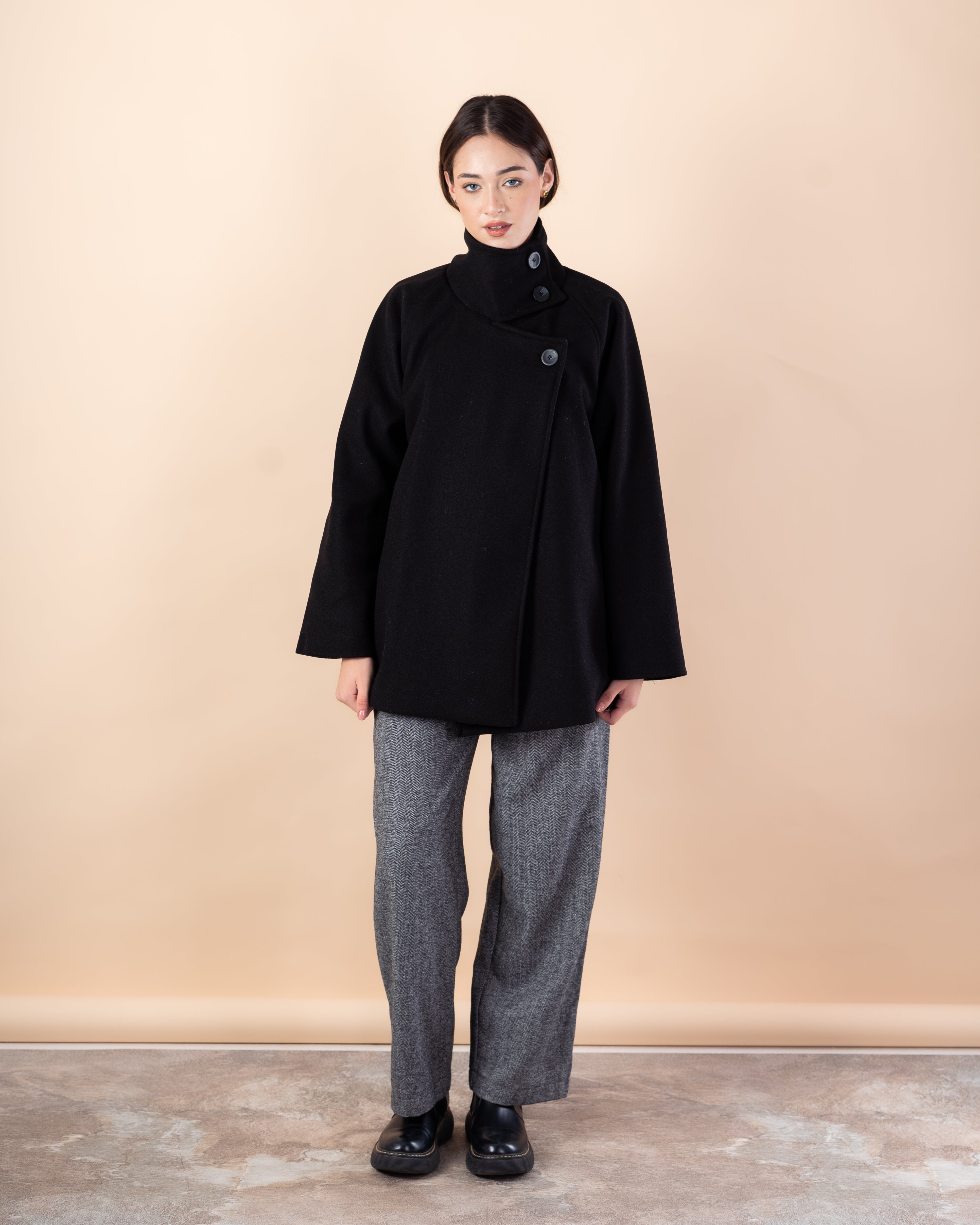 Wool Jacket – Plain (High Collar Buttoned Closure)