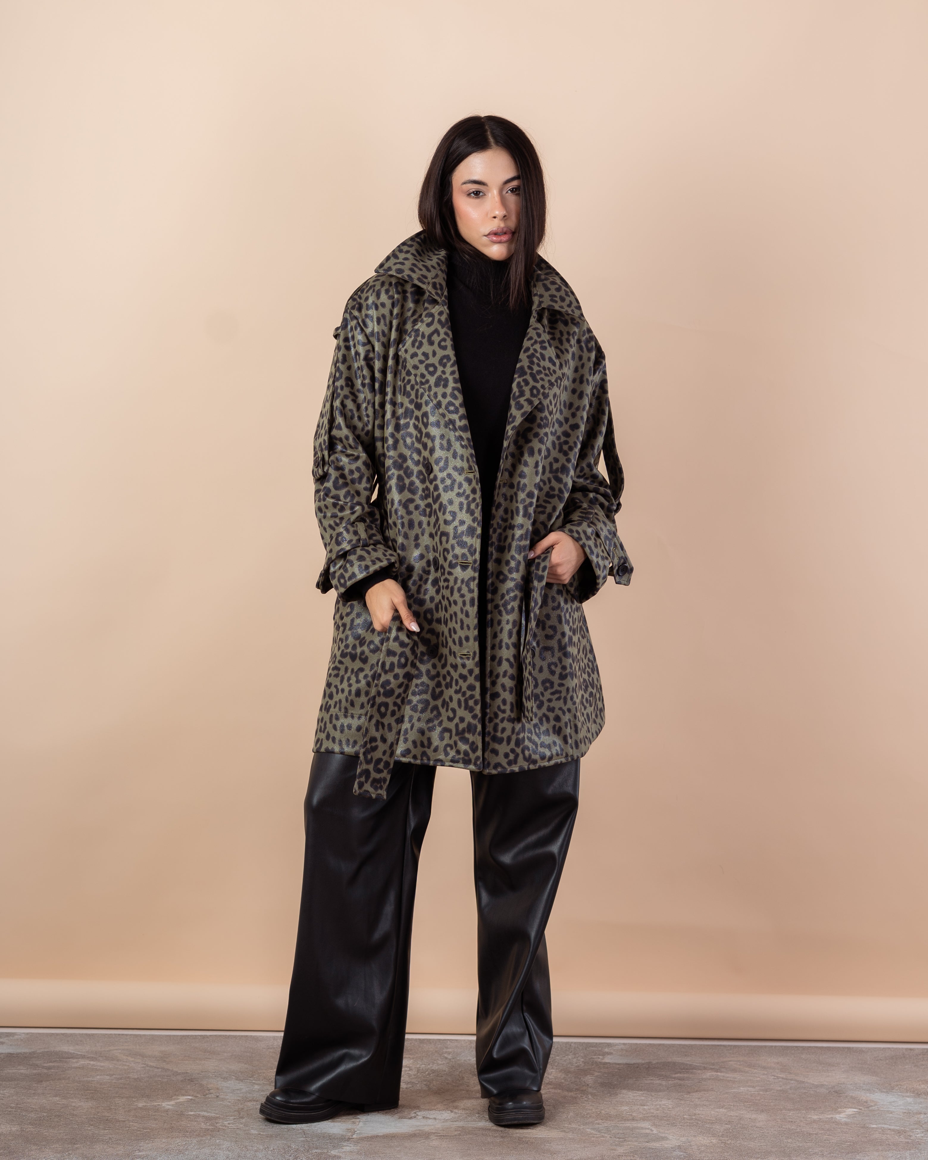 معطف ترنش منقوش - جلد النمر