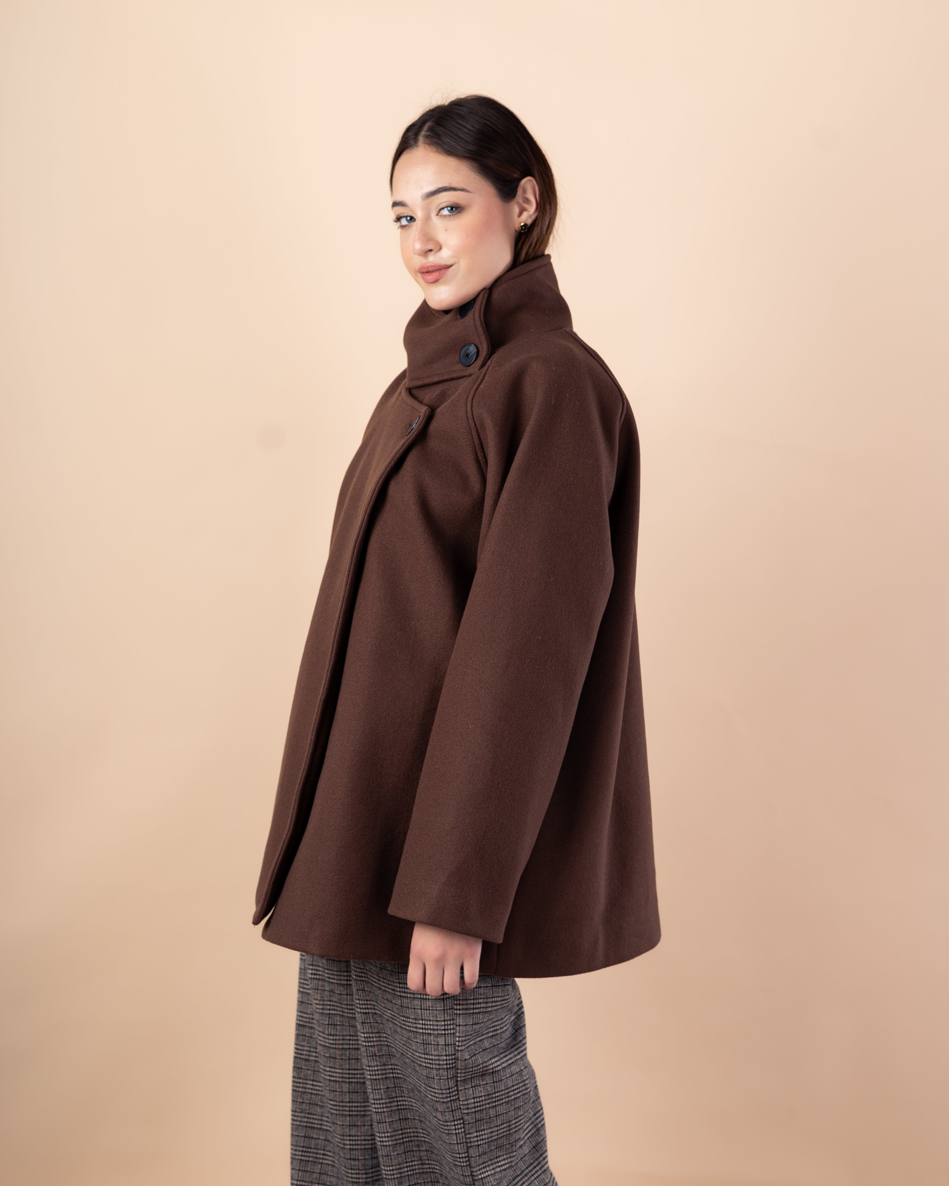 Wool Jacket – Plain (High Collar Buttoned Closure)
