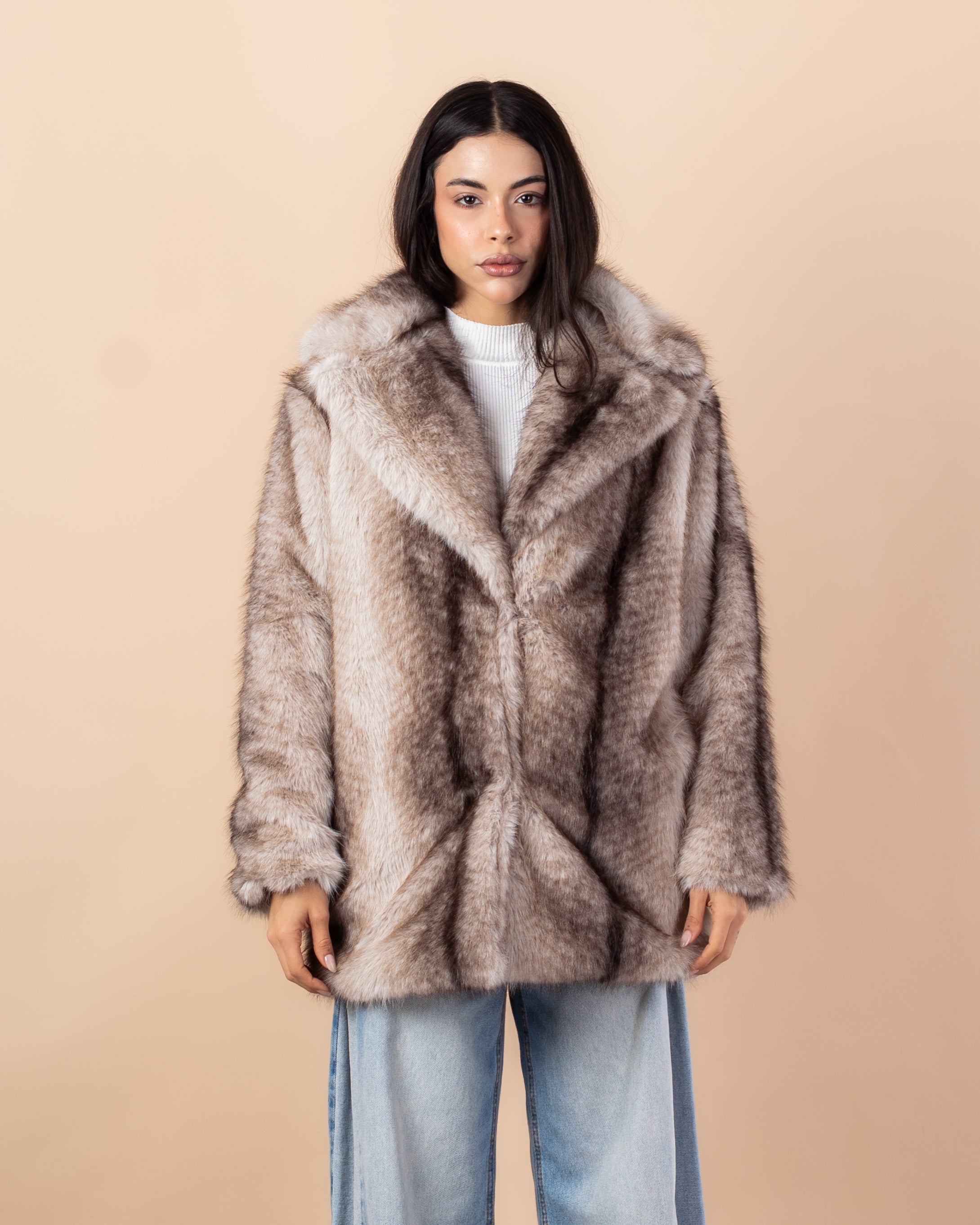 جاكيت فرو طويل – سادة (فرو ناعم)