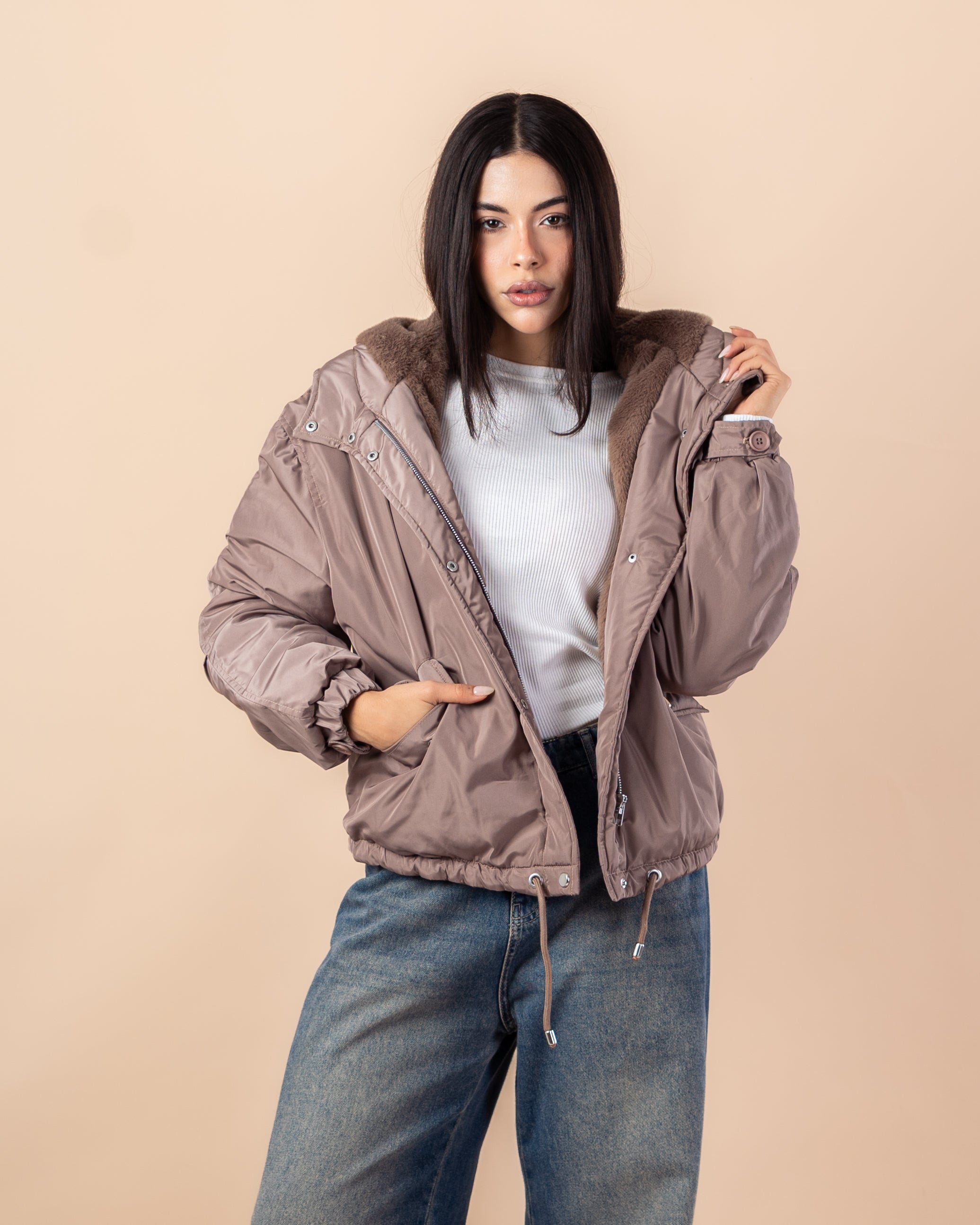 Short Waterproof Jacket – Fur Hood (Colors)