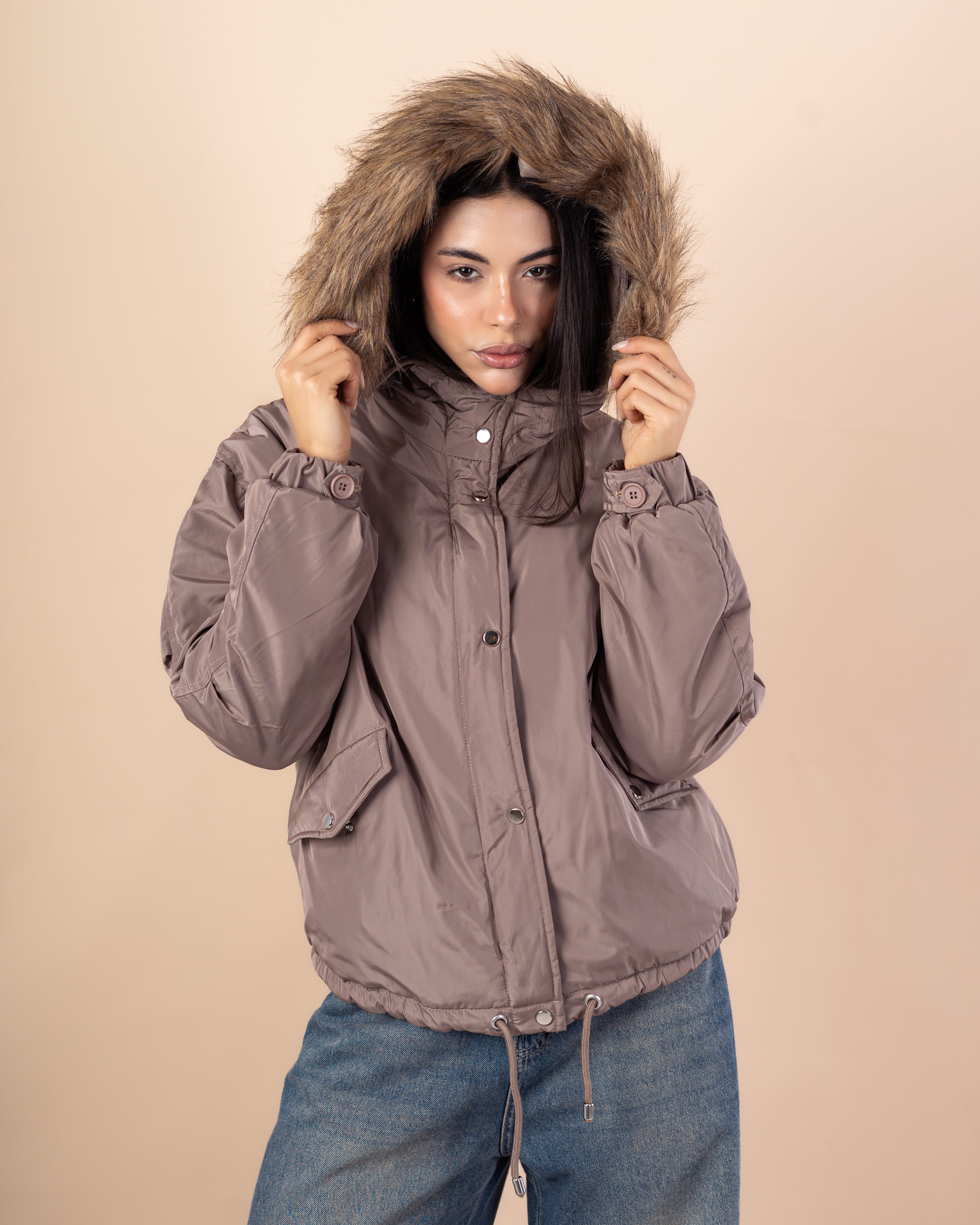 Short Waterproof Jacket – Fur Hood (Colors)
