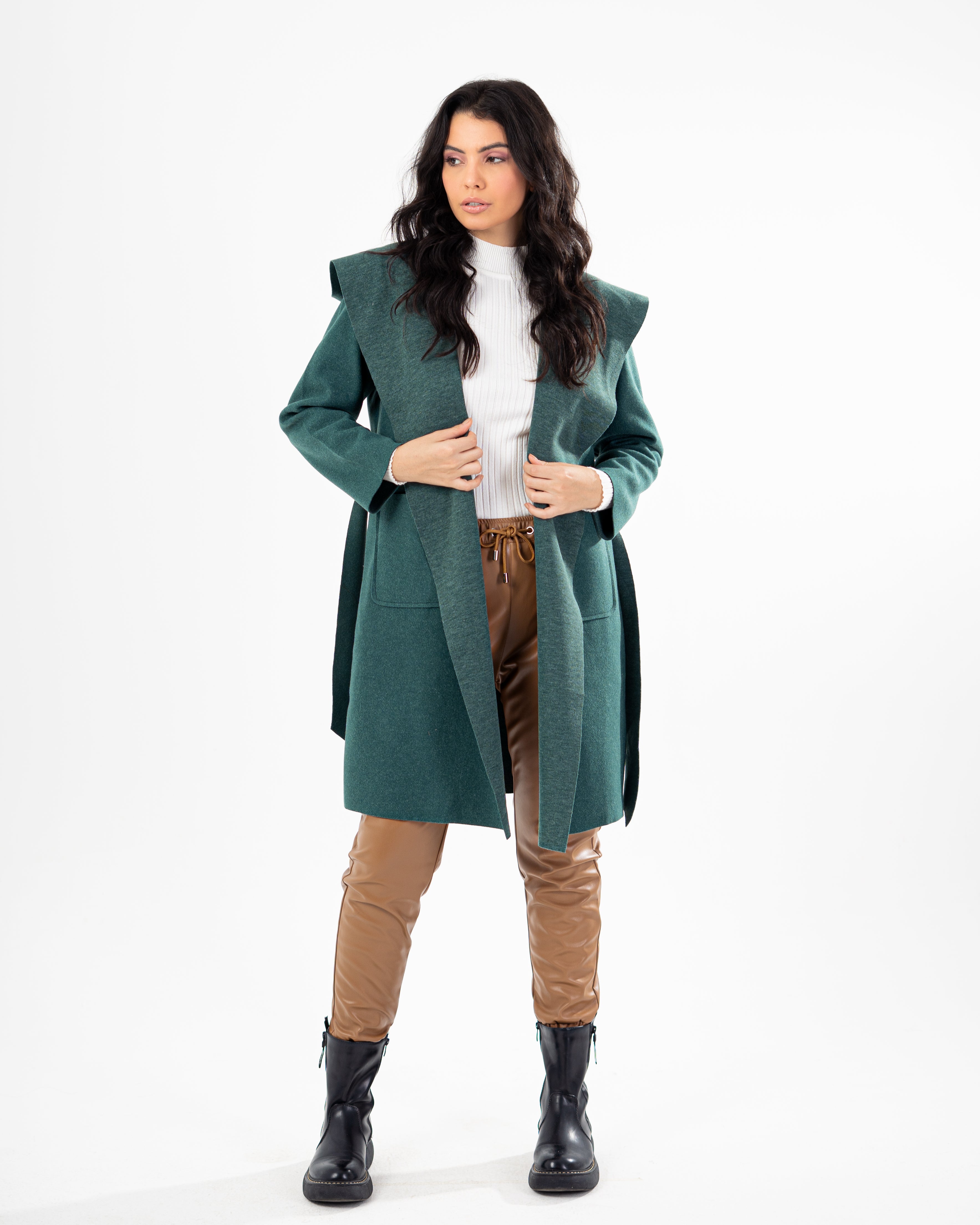 Wool Coat  - Belted (2-Large Pockets)